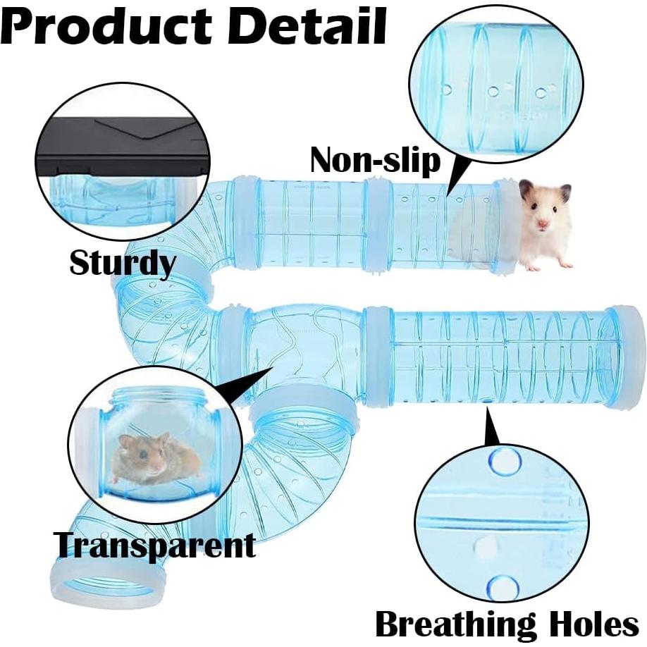 Kit de Tubos para Hámster IBEQUEM - 16 Tubos y Rueda Azul