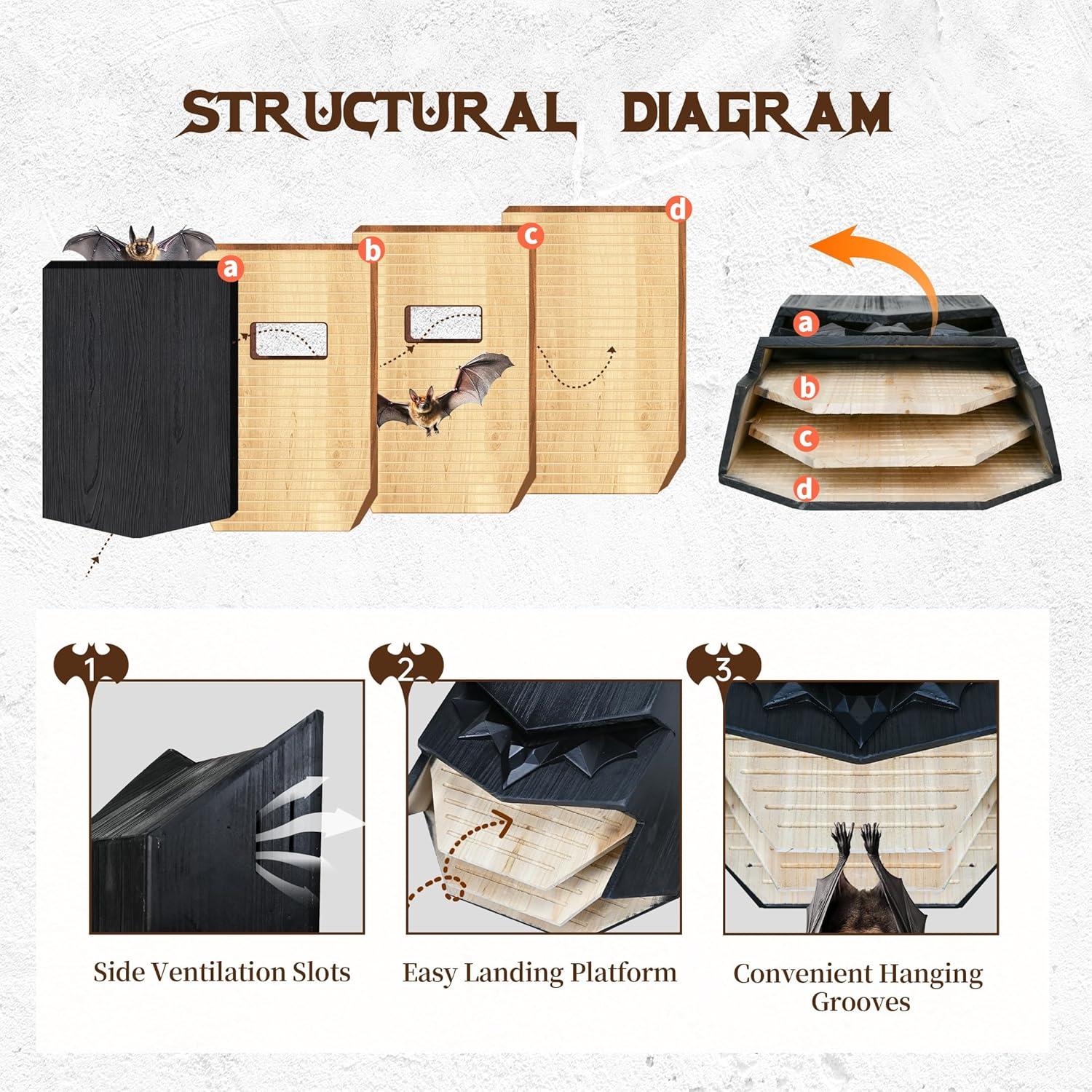 Casa para Murciélagos Caped Hero - Madera 3 Cámaras Resistente