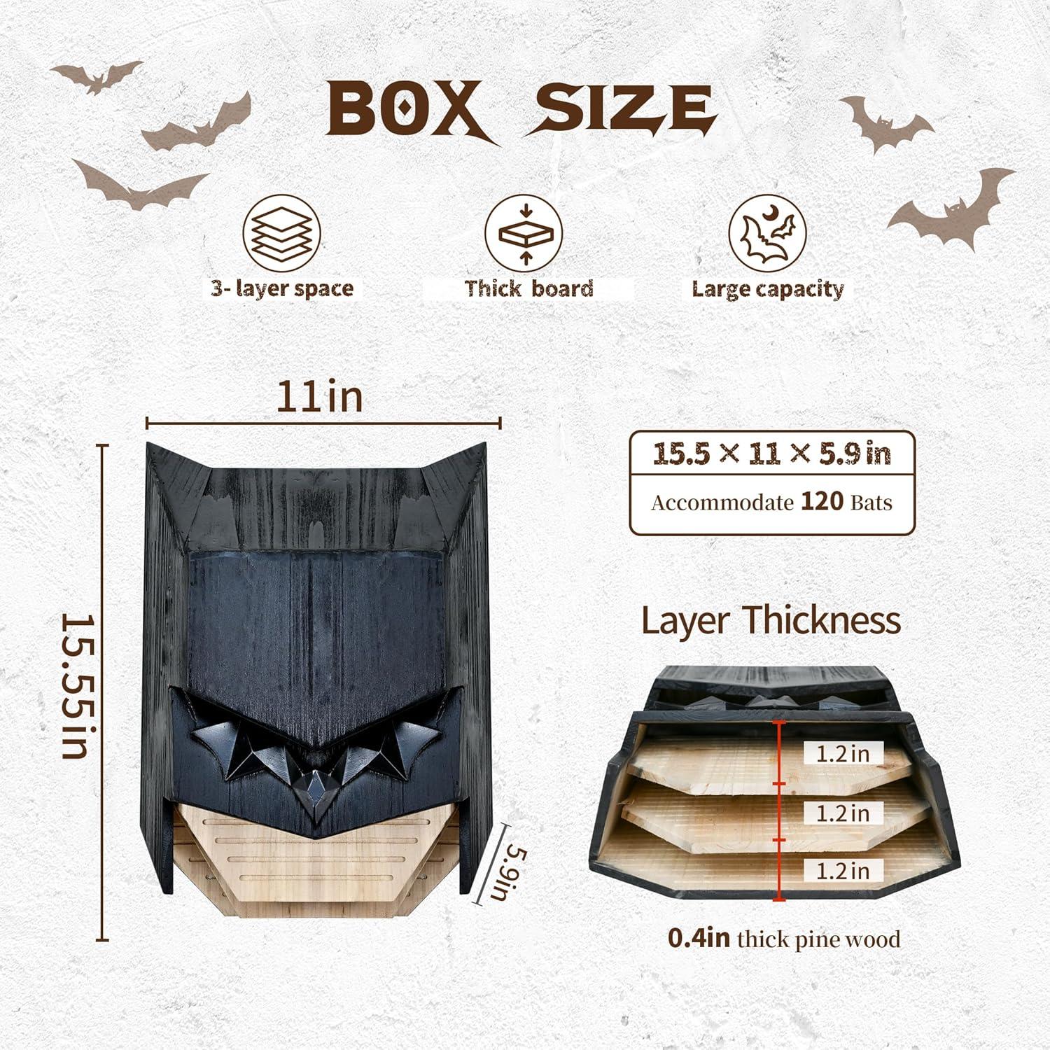 Casa para Murciélagos Caped Hero - Madera 3 Cámaras Resistente