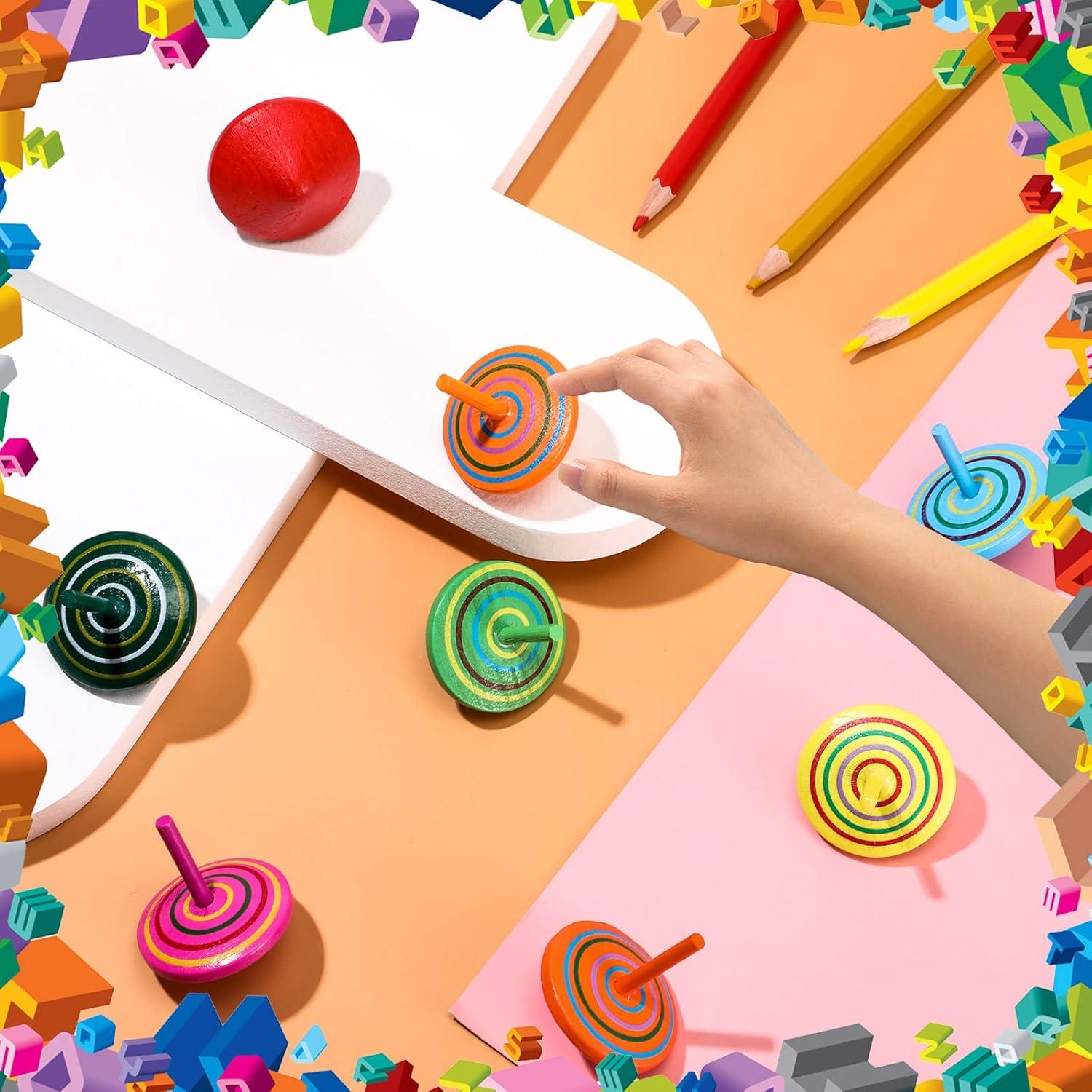 Trompos de Madera Aoriher Coloridos - 12 Piezas Educativos