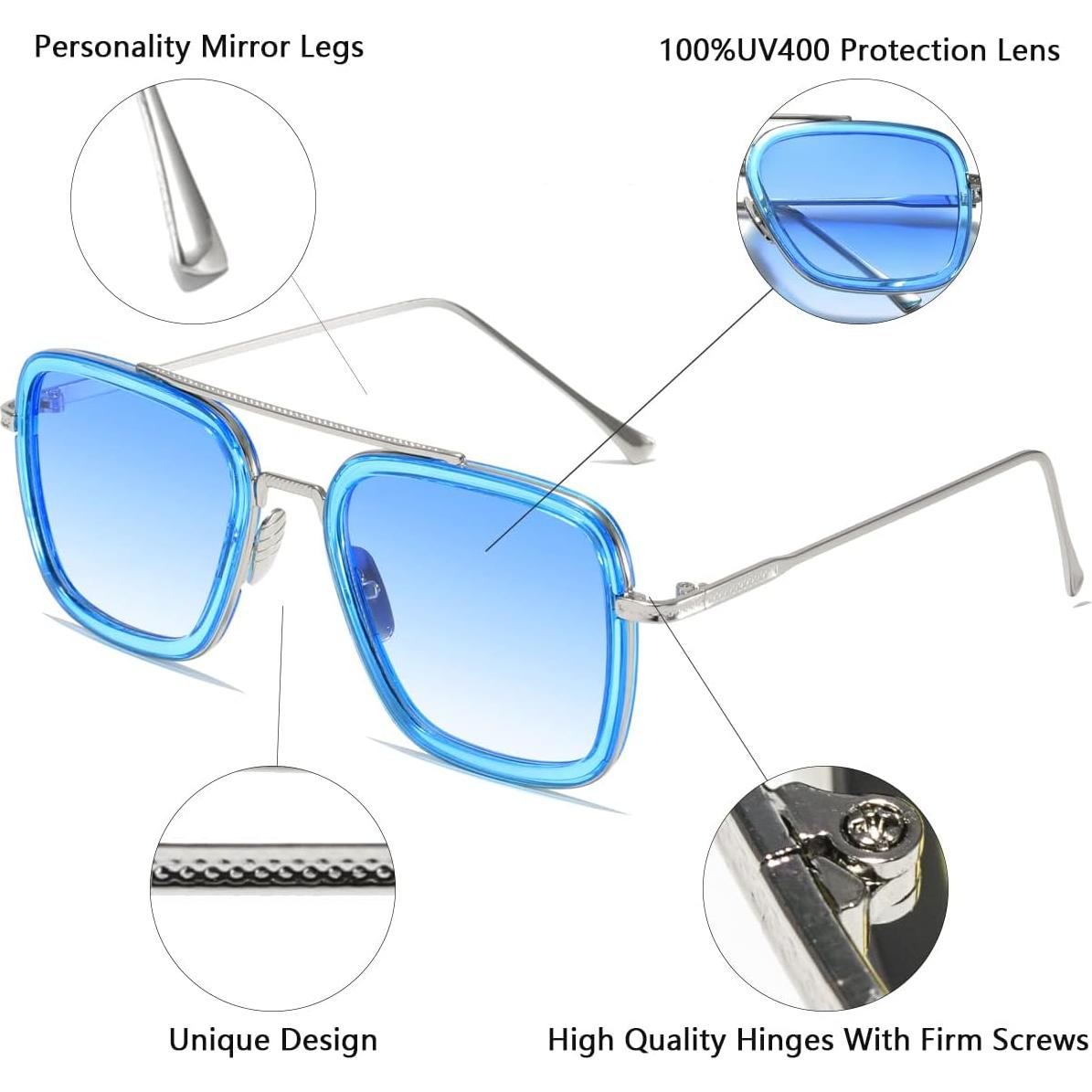 Gafas de sol cuadradas AISSWZBER UV400 unisex estilo Tony Stark