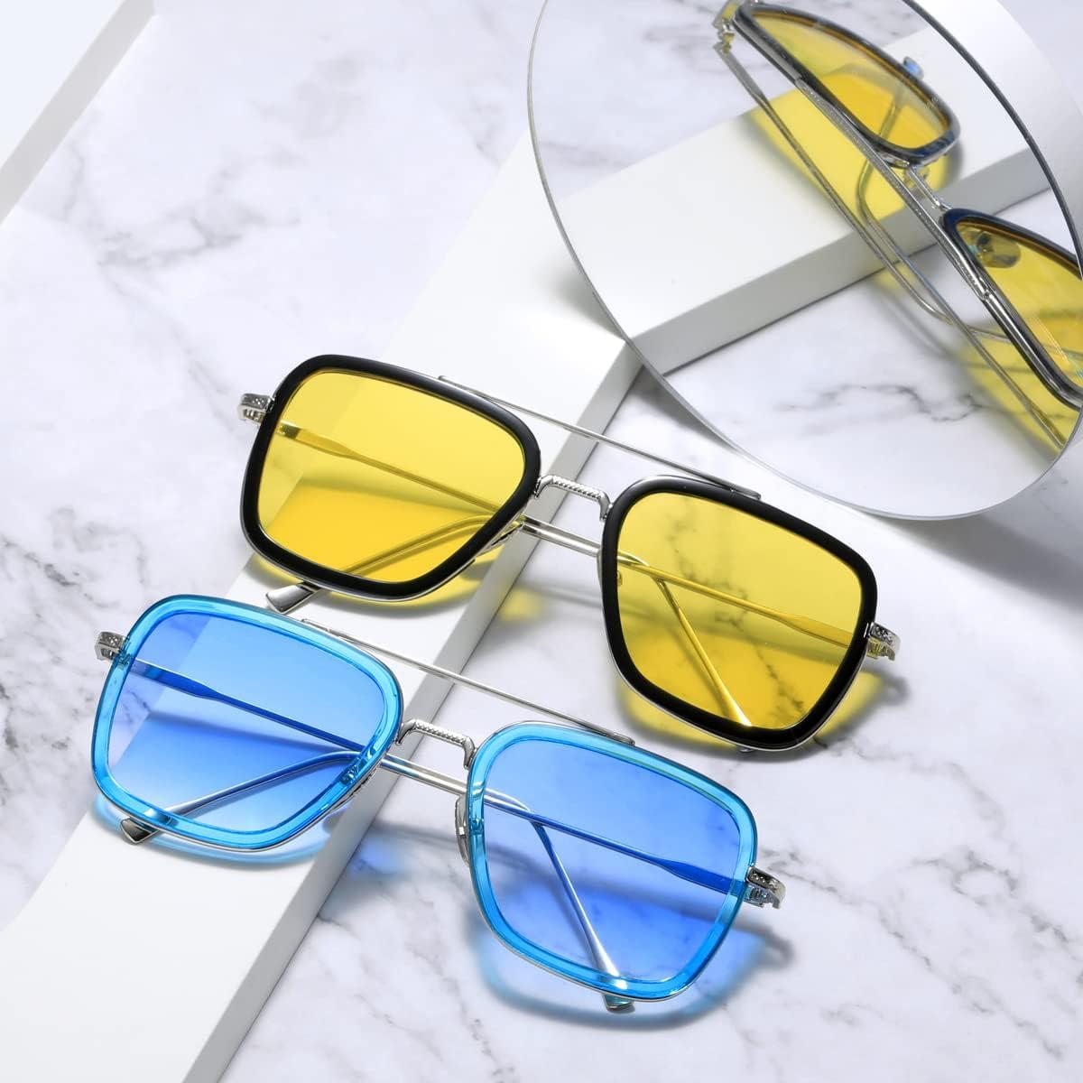 Gafas de sol cuadradas AISSWZBER UV400 unisex estilo Tony Stark