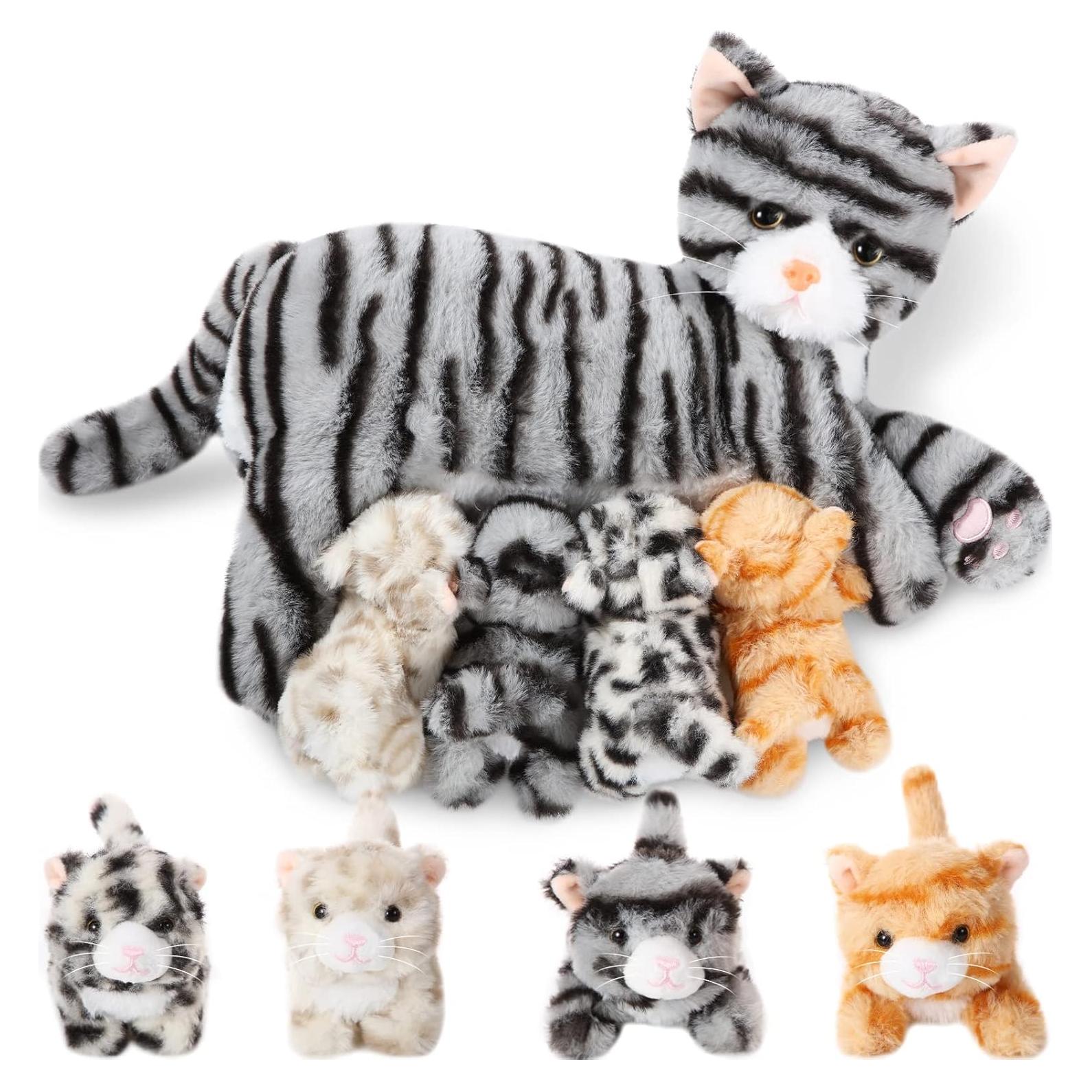 Peluches de Gato Skylety con Mamá y 4 Gatitos 40 cm