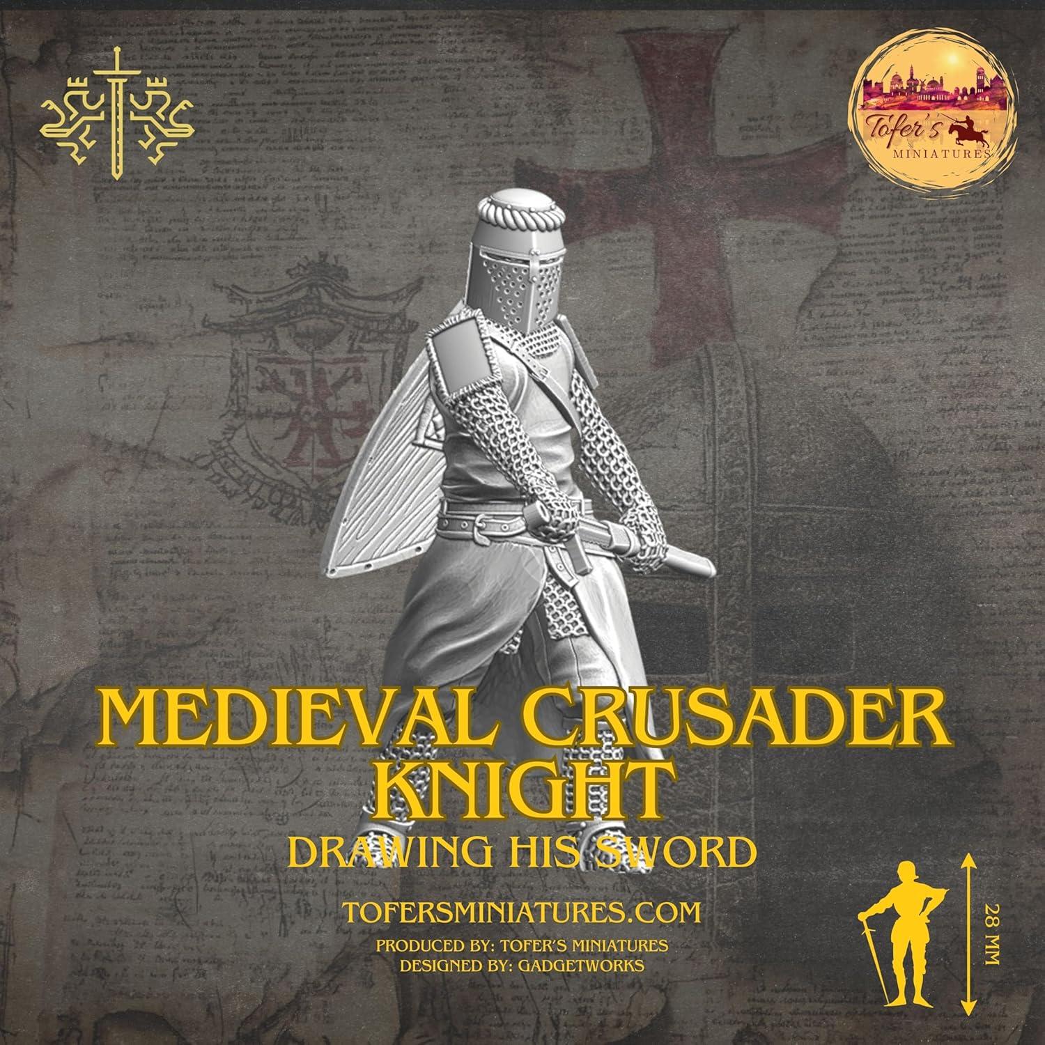 Miniatura Caballero Cruzado Medieval Tofer's 28 mm Sin Pintar