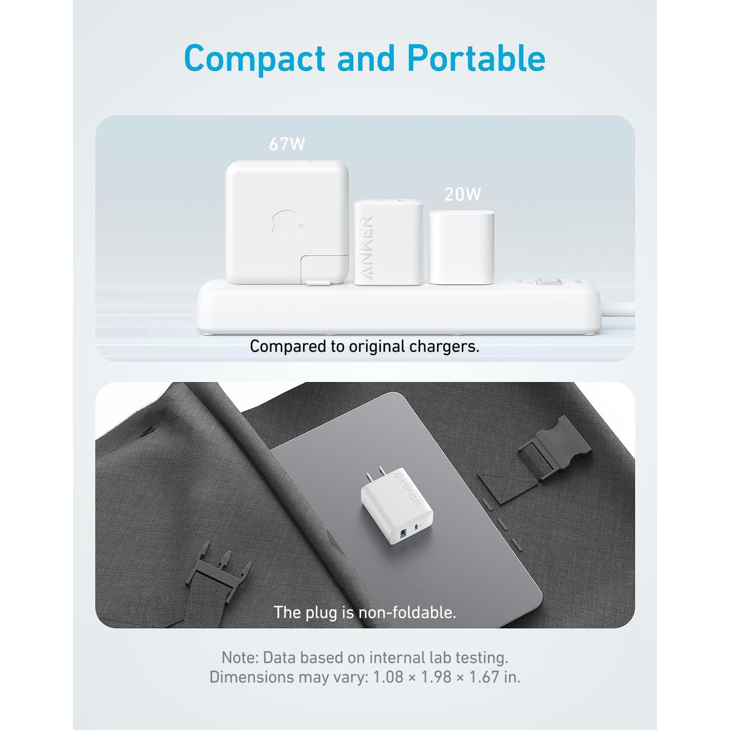 Cargador Rápido Anker 20W USB-C y USB-A, Paquete de 2