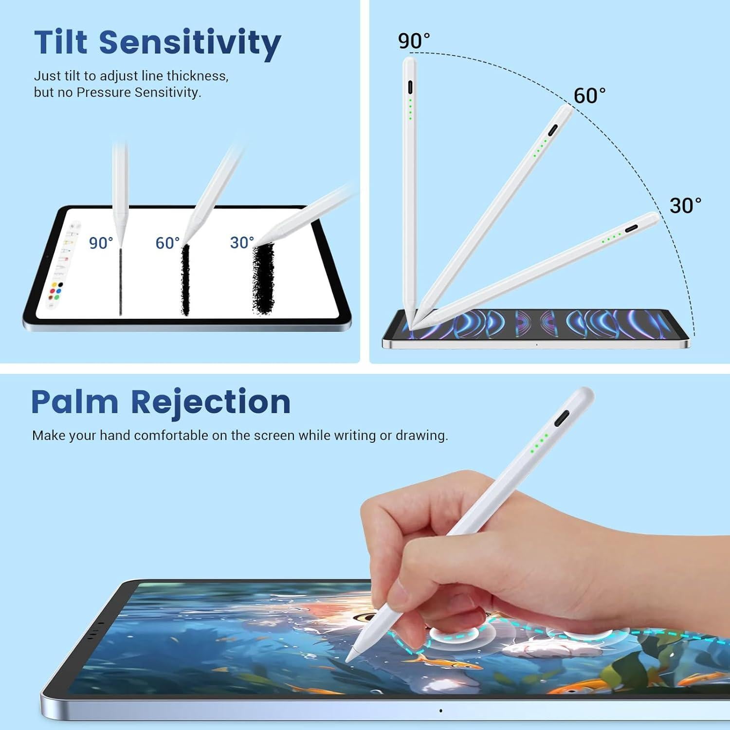 Lápiz Stylus Lanteso Blanco para iPad 2018-2024, Sensibilidad al Inclinación
