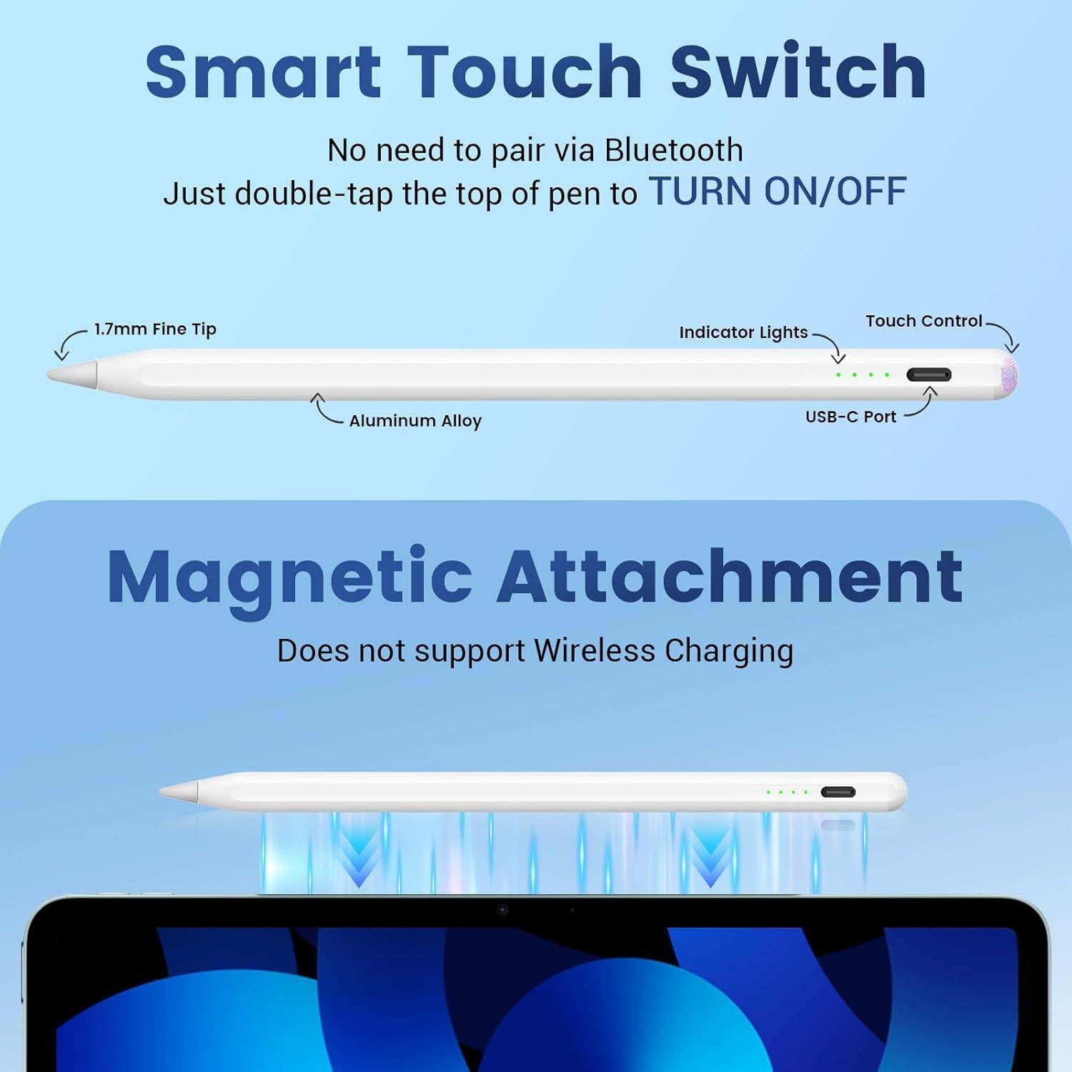 Lápiz Stylus Lanteso Blanco para iPad 2018-2024, Sensibilidad al Inclinación