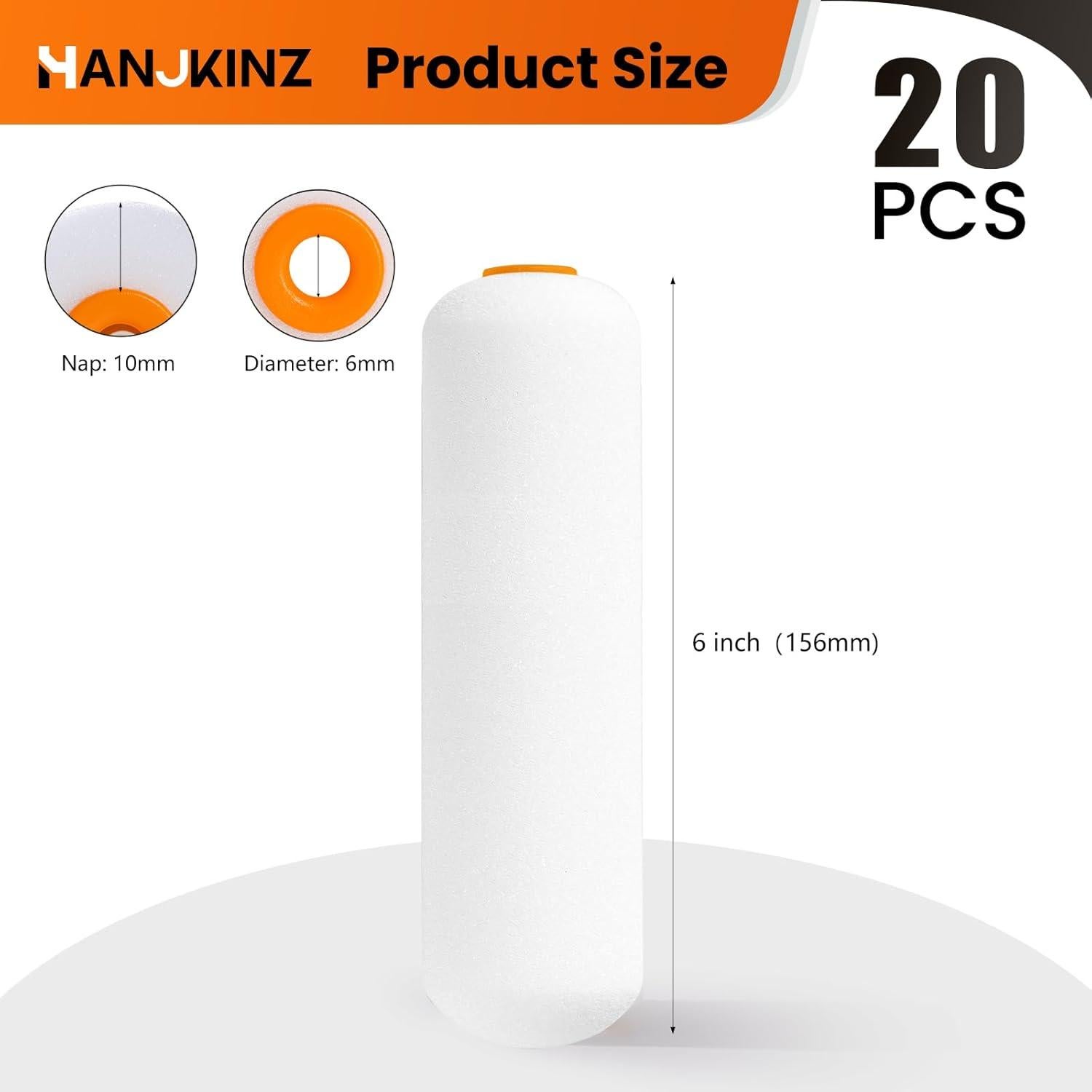 Rodillo de Pintura de Espuma HANJKINZ 20 Pcs 6" (15.24 cm) Alta Densidad