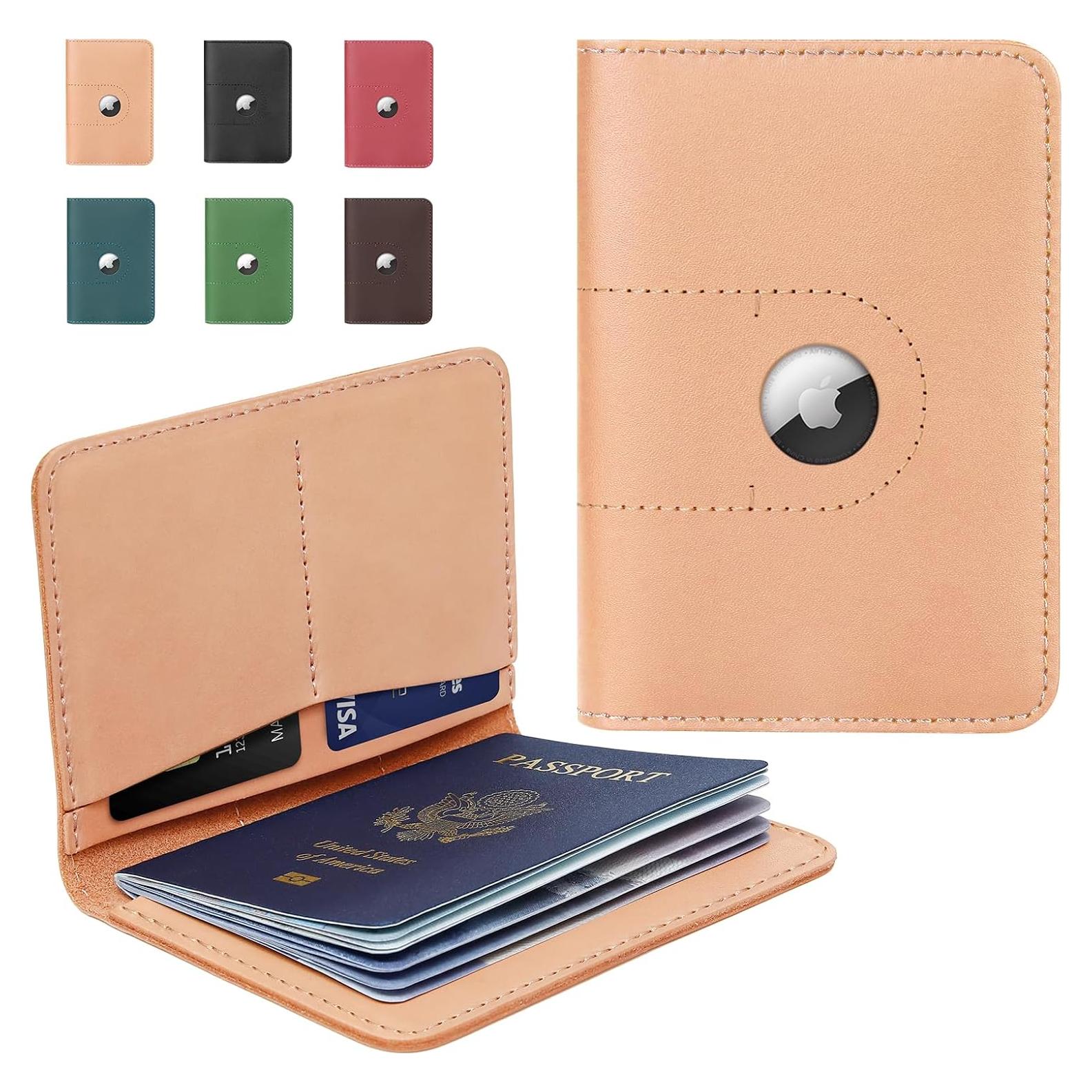 Portapasaportes de cuero genuino ALLIVE con soporte para AirTag