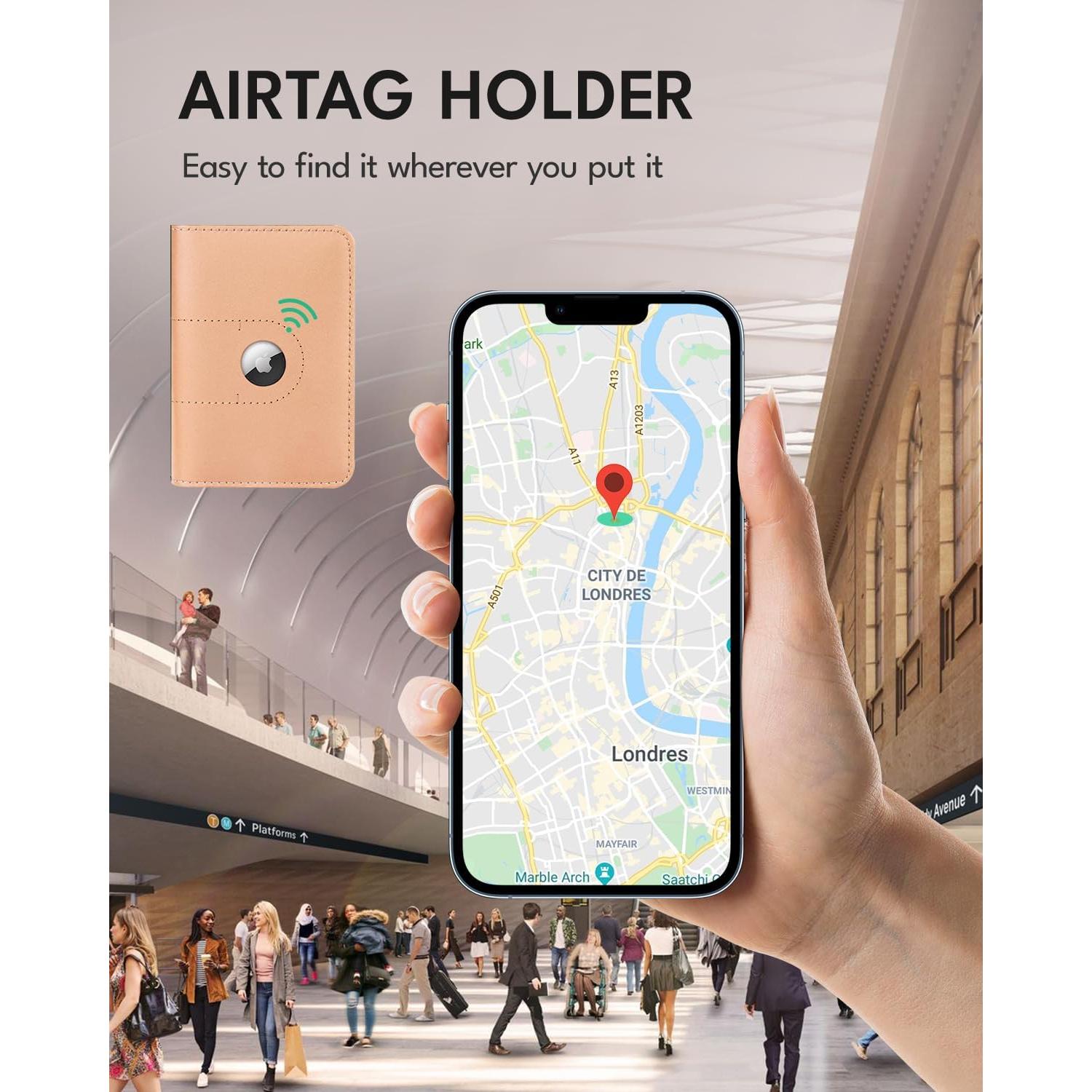 Portapasaportes de cuero genuino ALLIVE con soporte para AirTag
