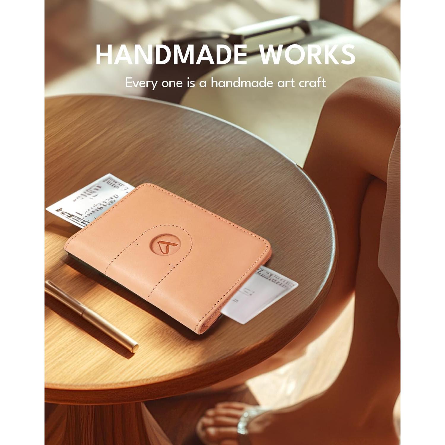 Portapasaportes de cuero genuino ALLIVE con soporte para AirTag