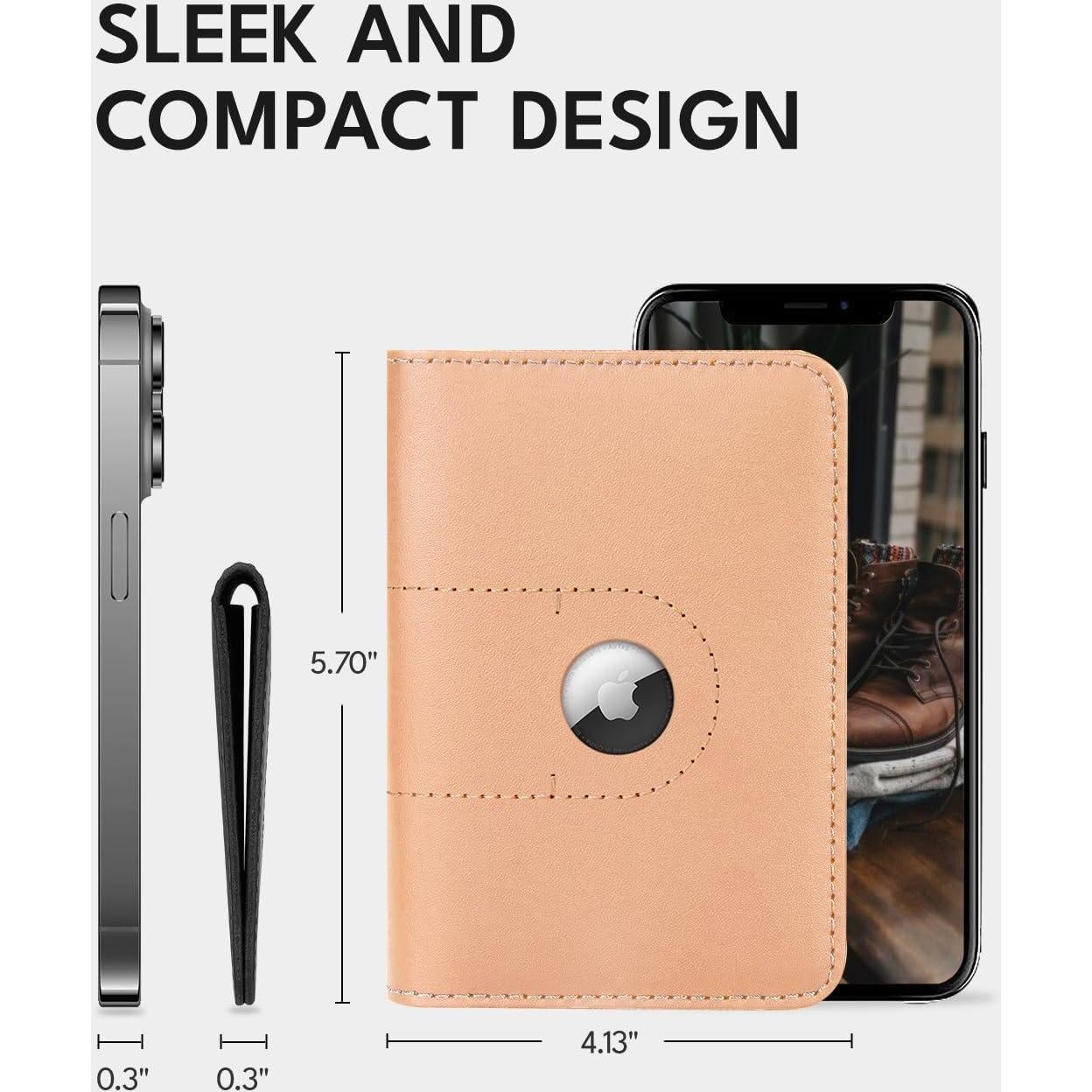 Portapasaportes de cuero genuino ALLIVE con soporte para AirTag