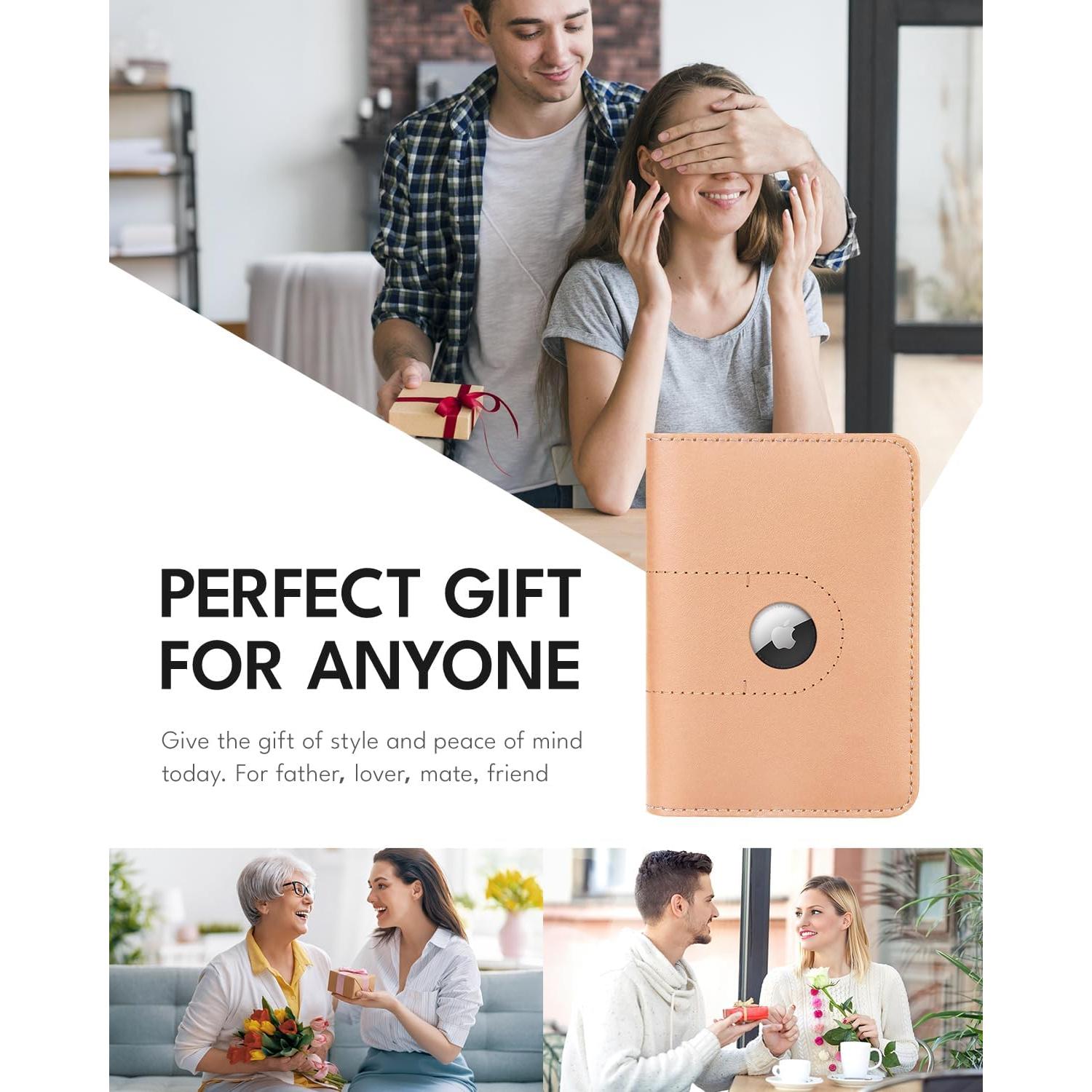 Portapasaportes de cuero genuino ALLIVE con soporte para AirTag