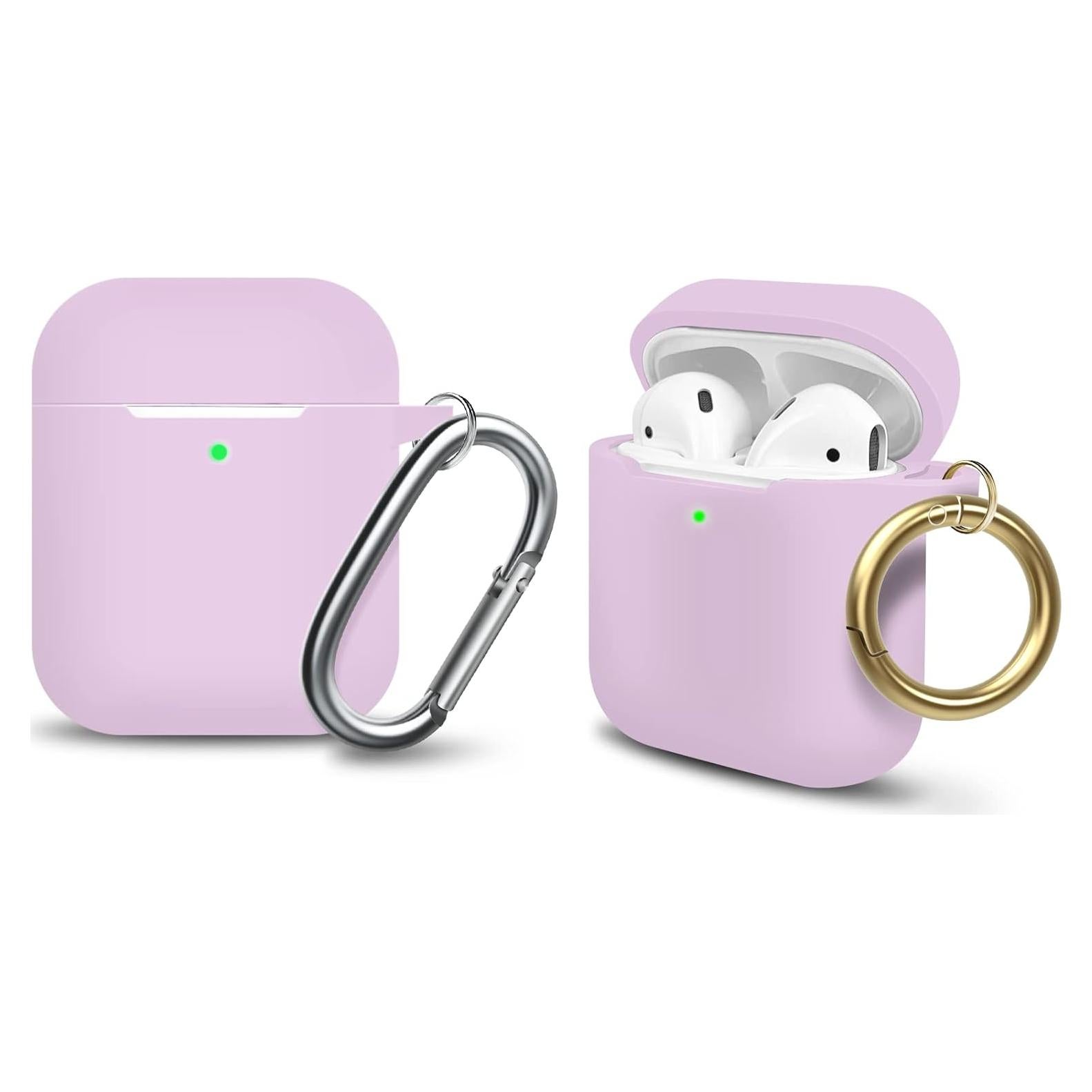 MOLOPPO AirPods Case Cover, Soft Silicone Protective Cover with Keychain for Women Men Compatible with Apple AirPods 2nd 1st Generation Charging Case, Front LED Visible- Pink Purple