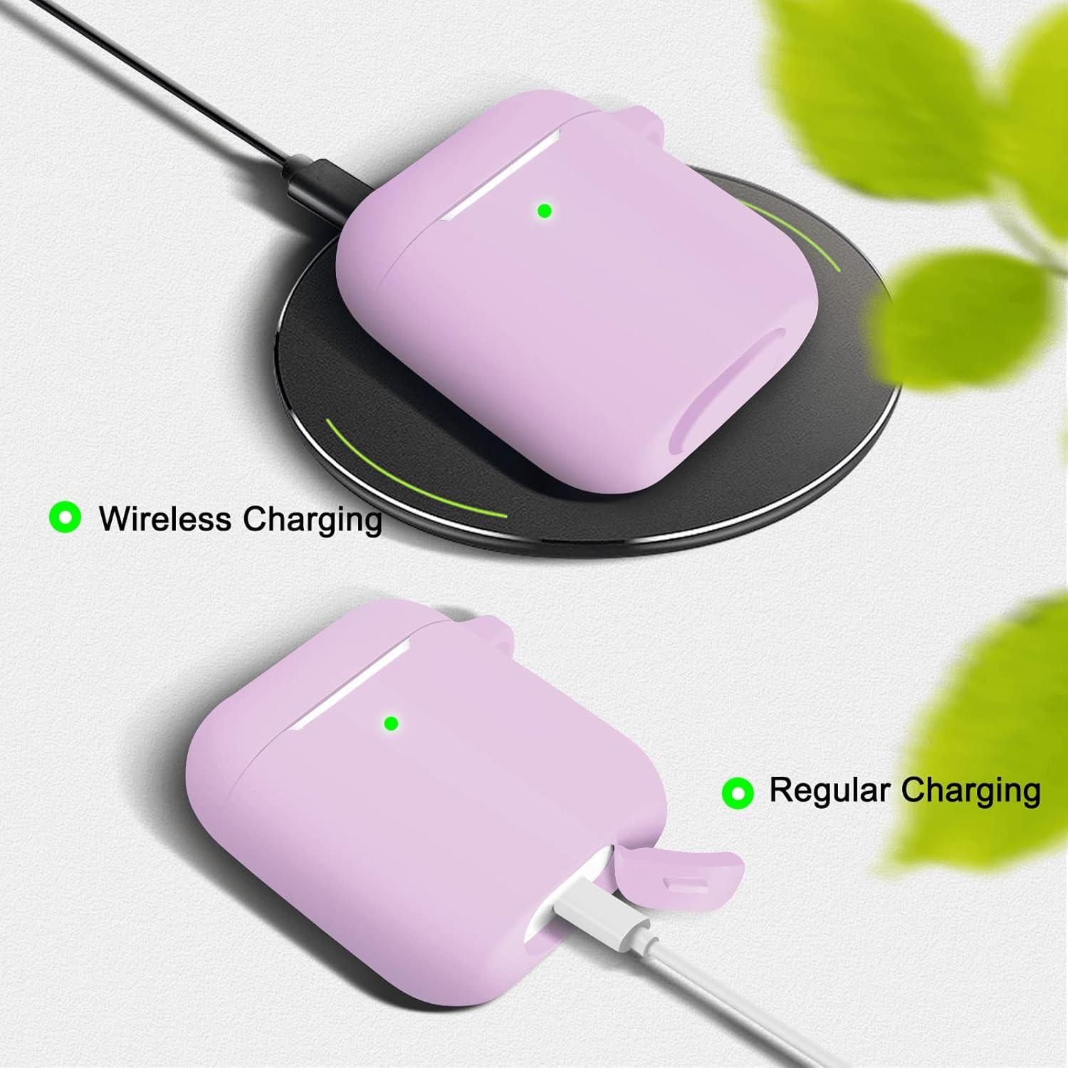 MOLOPPO AirPods Case Cover, Soft Silicone Protective Cover with Keychain for Women Men Compatible with Apple AirPods 2nd 1st Generation Charging Case, Front LED Visible- Pink Purple