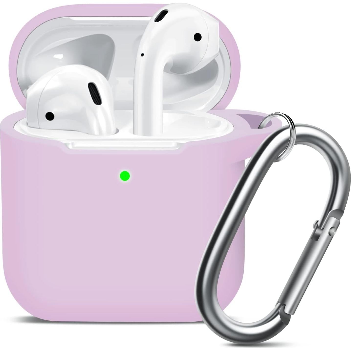 MOLOPPO AirPods Case Cover, Soft Silicone Protective Cover with Keychain for Women Men Compatible with Apple AirPods 2nd 1st Generation Charging Case, Front LED Visible- Pink Purple