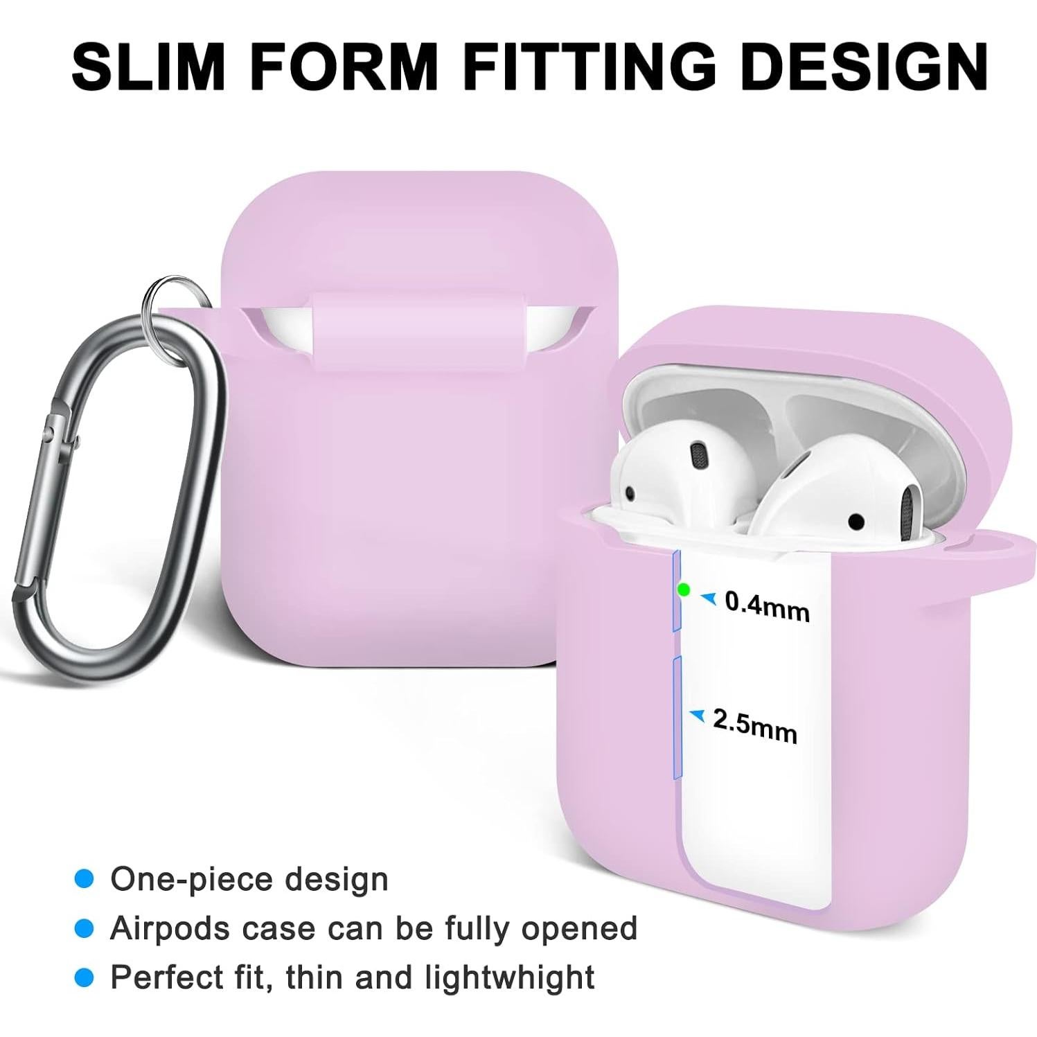 MOLOPPO AirPods Case Cover, Soft Silicone Protective Cover with Keychain for Women Men Compatible with Apple AirPods 2nd 1st Generation Charging Case, Front LED Visible- Pink Purple