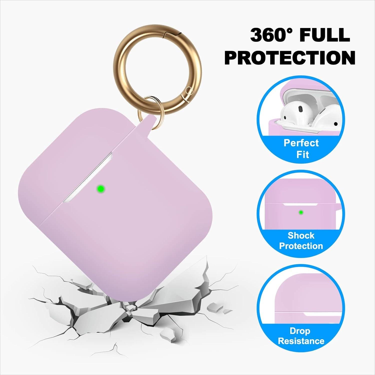 MOLOPPO AirPods Case Cover, Soft Silicone Protective Cover with Keychain for Women Men Compatible with Apple AirPods 2nd 1st Generation Charging Case, Front LED Visible- Pink Purple