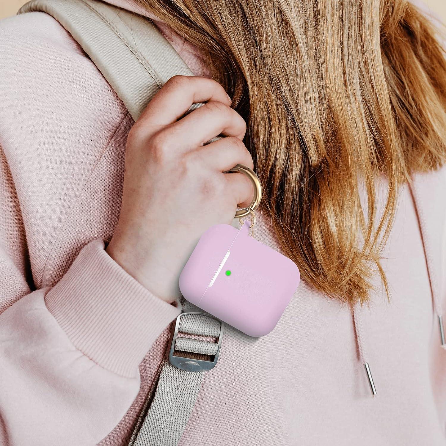 MOLOPPO AirPods Case Cover, Soft Silicone Protective Cover with Keychain for Women Men Compatible with Apple AirPods 2nd 1st Generation Charging Case, Front LED Visible- Pink Purple