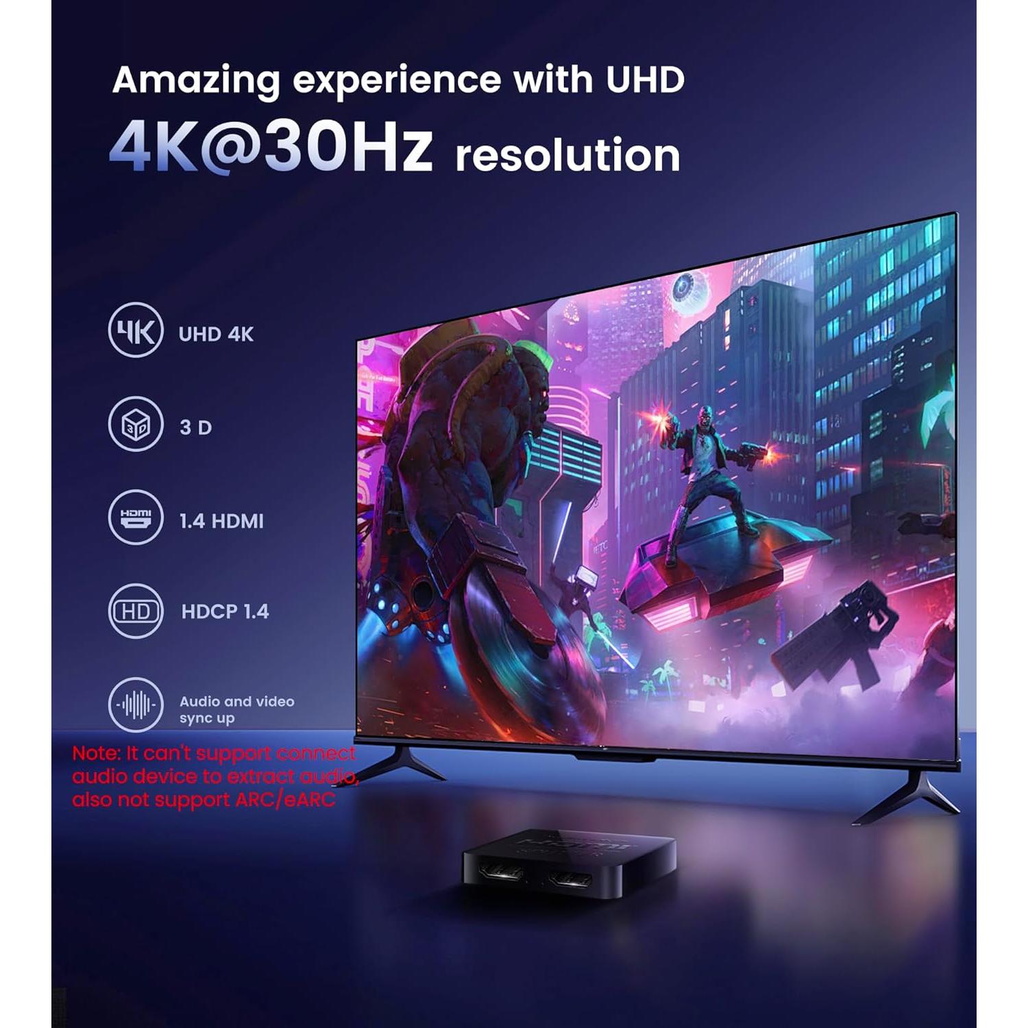 Splitter HDMI 1x2 Avedio Links 4K@30Hz con Cable 1.22m