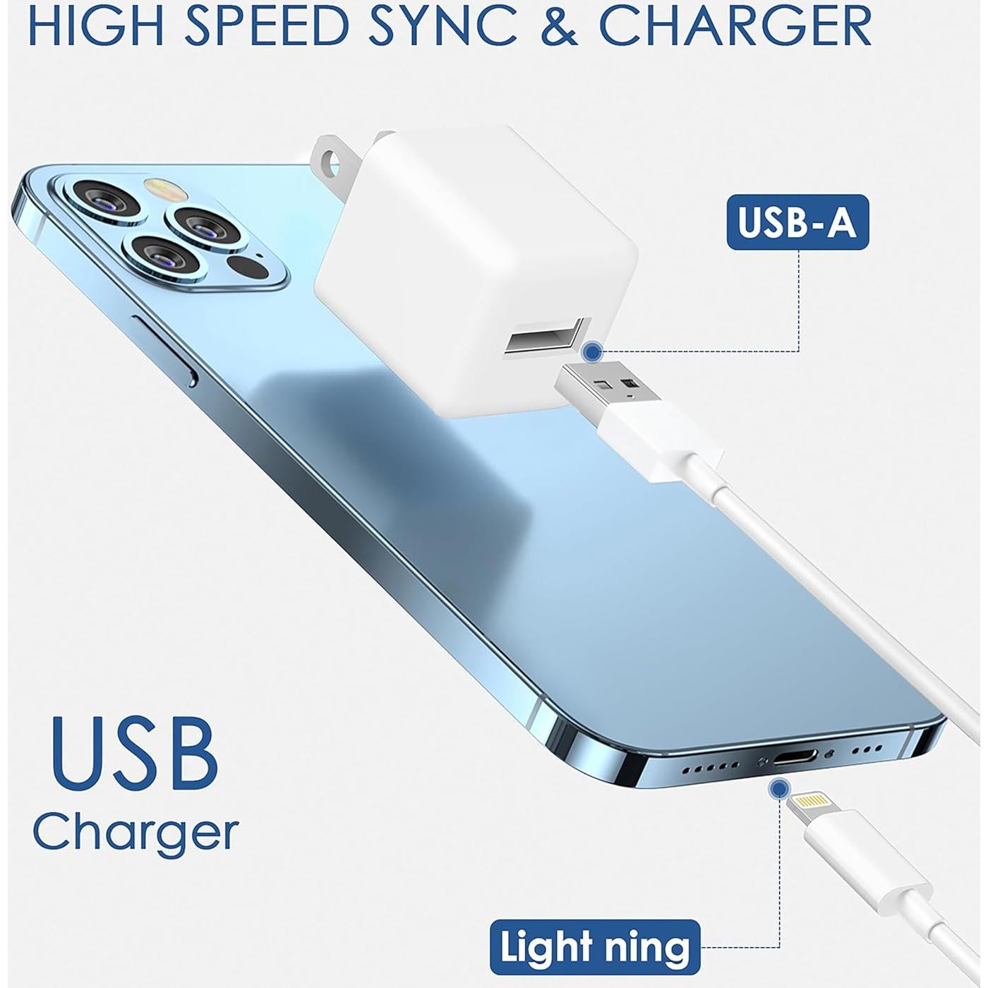 Cargador de Pared USB 5W + 2 Cables Lightning 6FT MFi