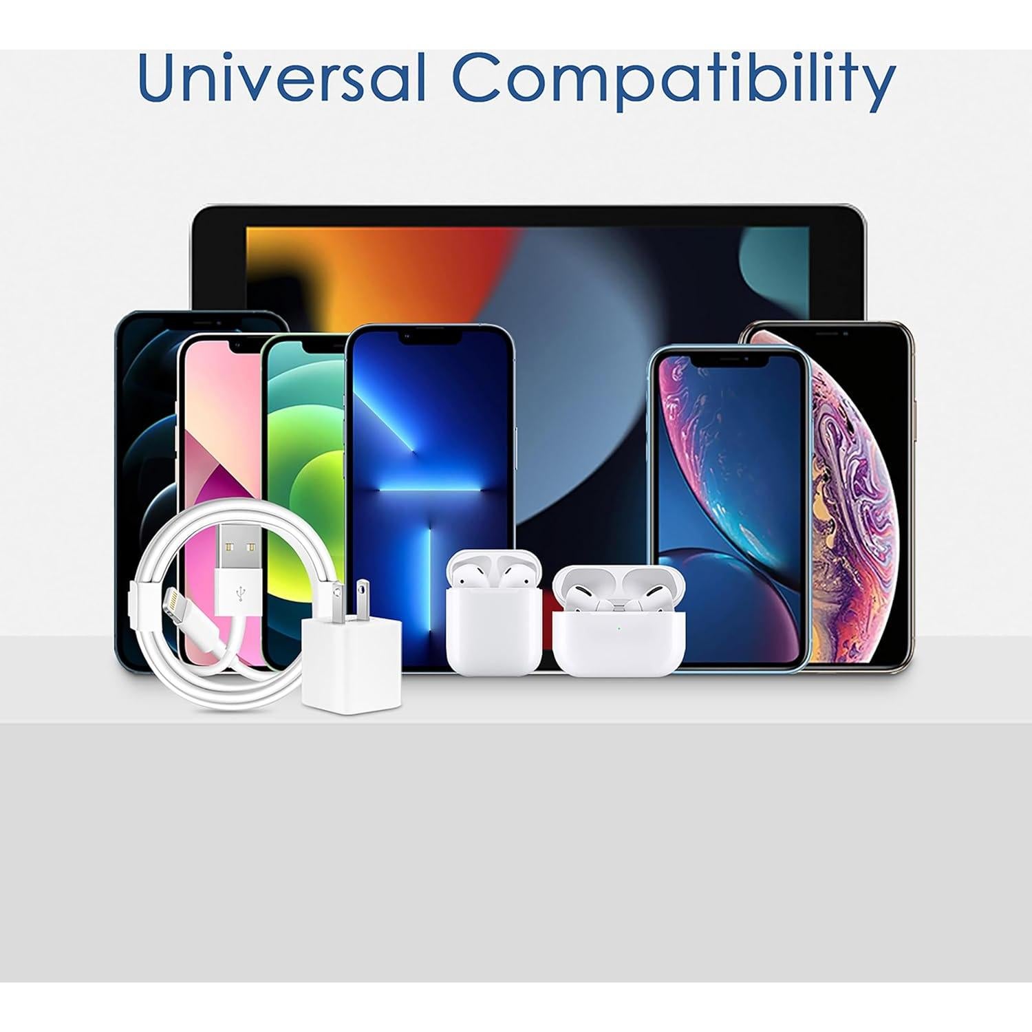 Cargador de Pared USB 5W + 2 Cables Lightning 6FT MFi