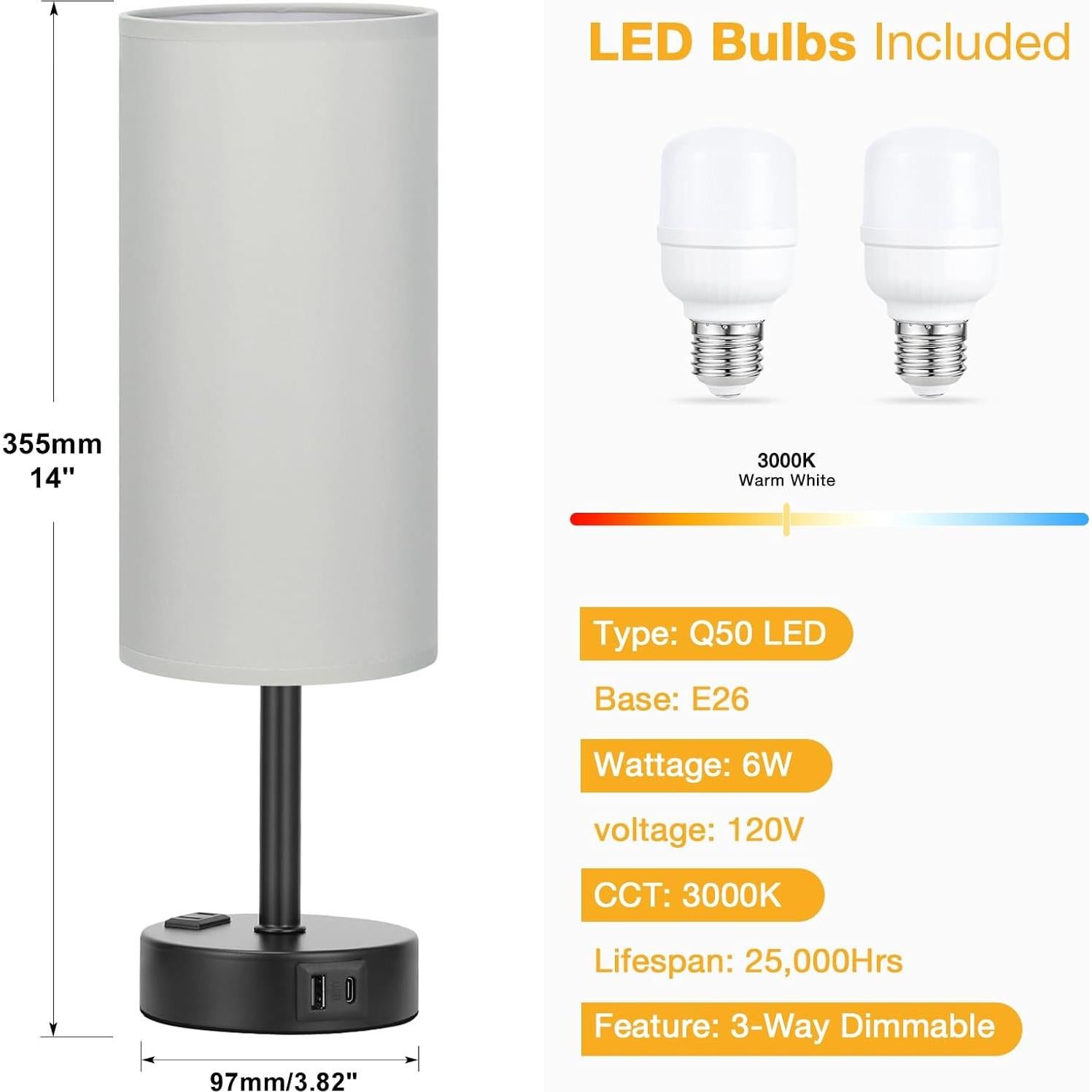 Juego de Lámparas de Mesa Tono Gris PartageiZ Set de 2