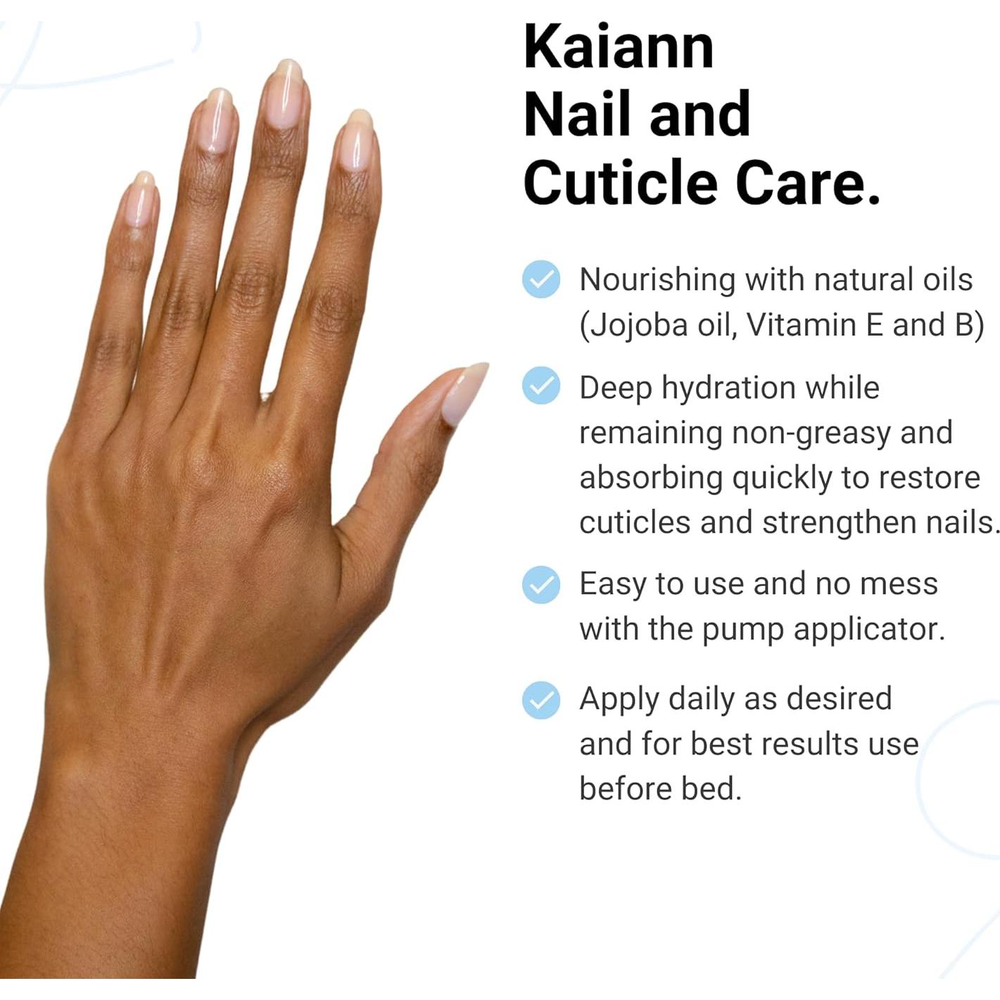 Aceite para Uñas y Cutículas Kaiann 29.57ml - Sin Fragancia, Jojoba, Vitaminas E y B