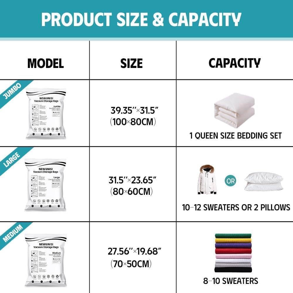 6 Bolsas de Almacenamiento al Vacío Newunisi con Bomba