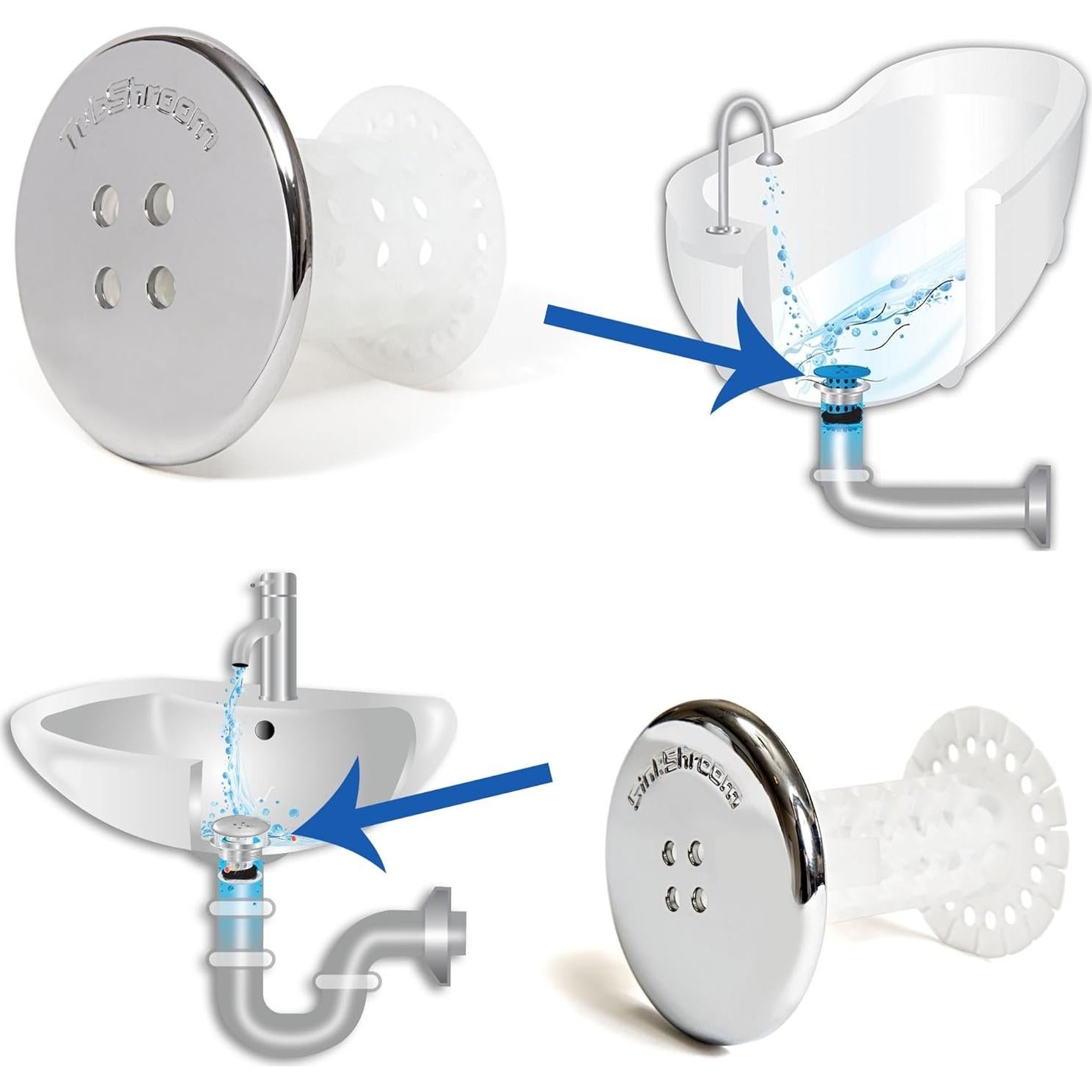 TubShroom y SinkShroom Captadores de Cabello Cromo