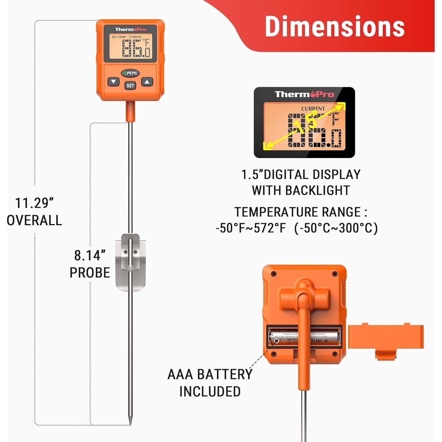 Termómetro Digital ThermoPro TP511 con Sonda de 25.4 cm