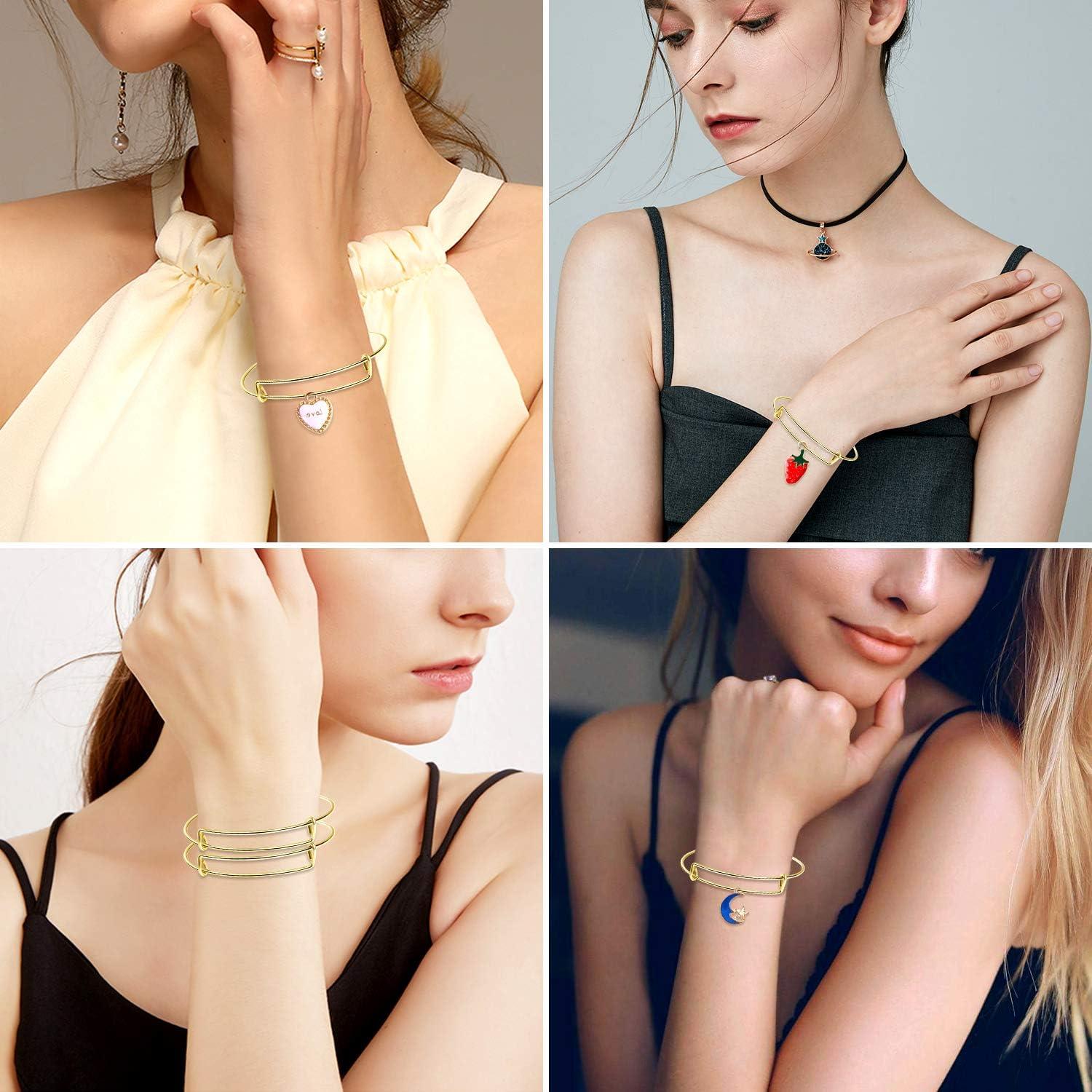 60 Pulseras Expandibles de Alambre de Acero UPINS Oro Ajustables