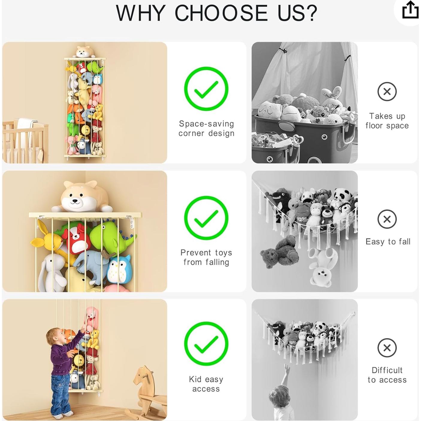 Organizador de Juguetes Befayoo Beige - Almacenamiento de Peluches Ajustable