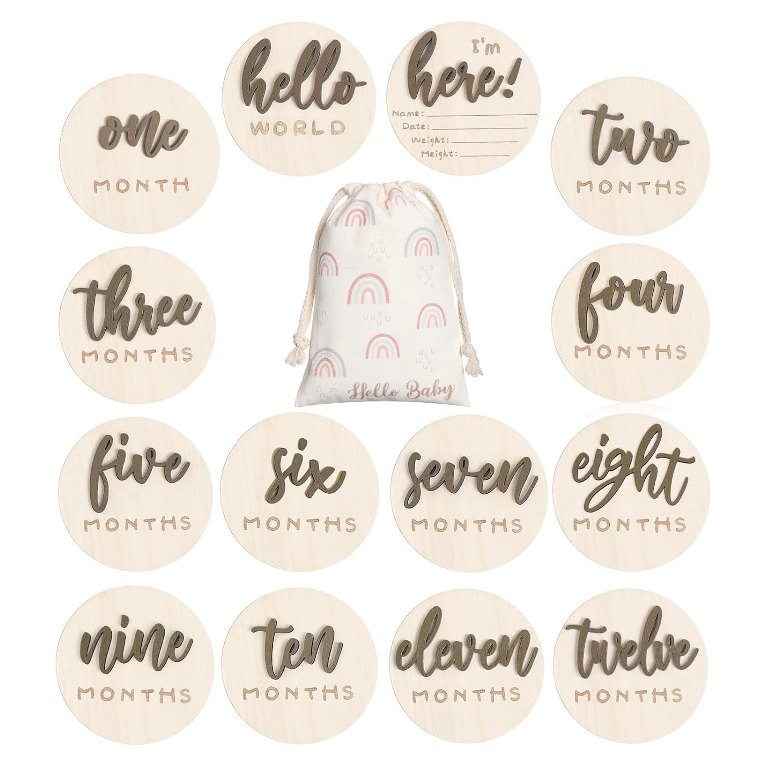 Carteles de Hitos Mensuales 3D de Madera para Bebés - 7 Discos