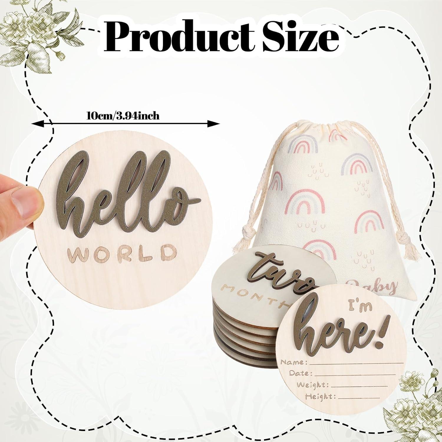 Carteles de Hitos Mensuales 3D de Madera para Bebés - 7 Discos