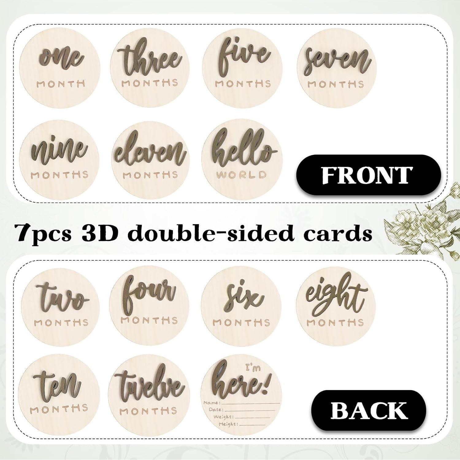 Carteles de Hitos Mensuales 3D de Madera para Bebés - 7 Discos