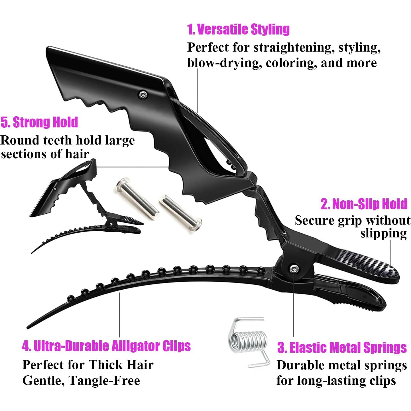 30 Clips de Pelo Cocodrilo Rabetly - Dientes Anchos, Negro