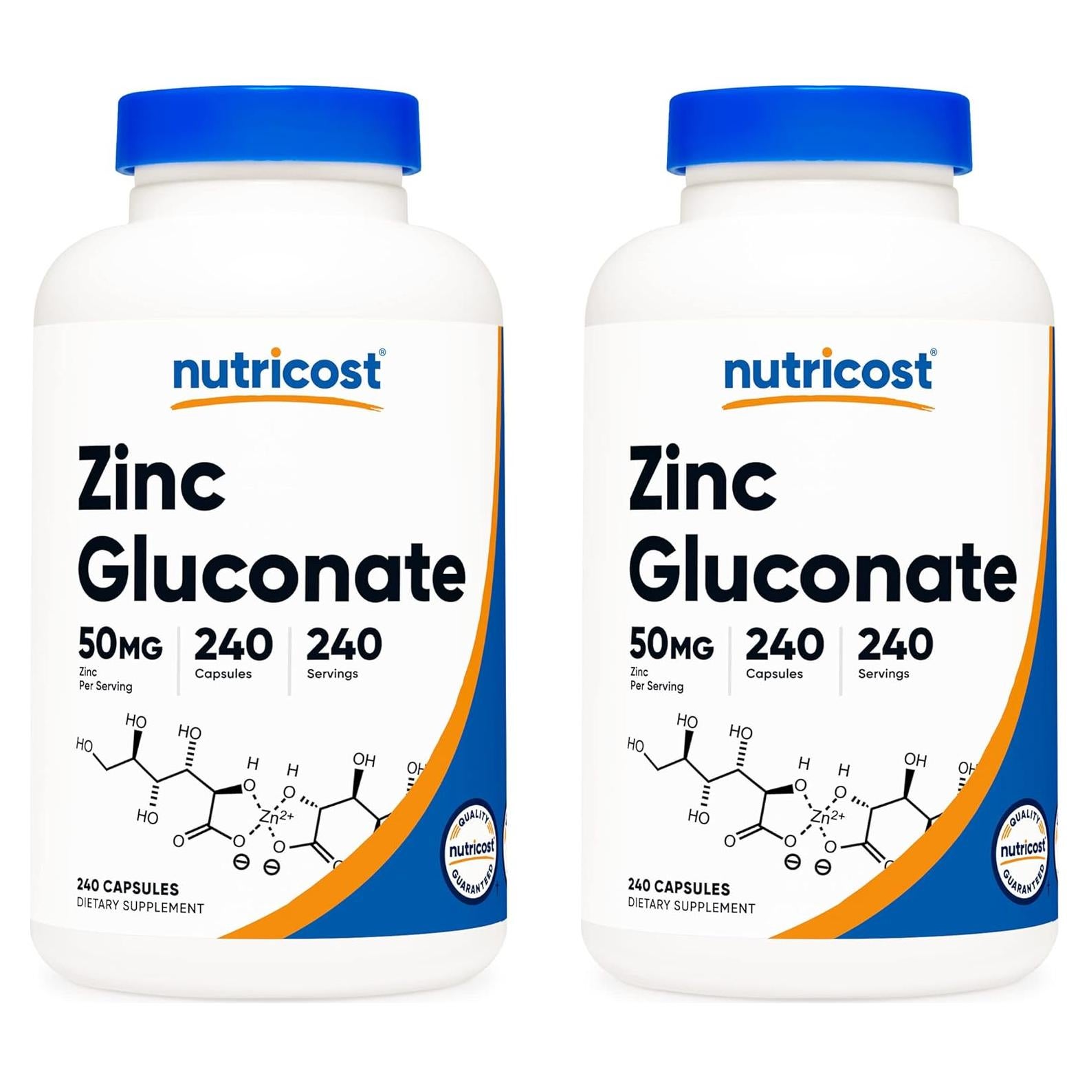 Gluconato de Zinc Nutricost 50mg 240 Cápsulas Vegetales