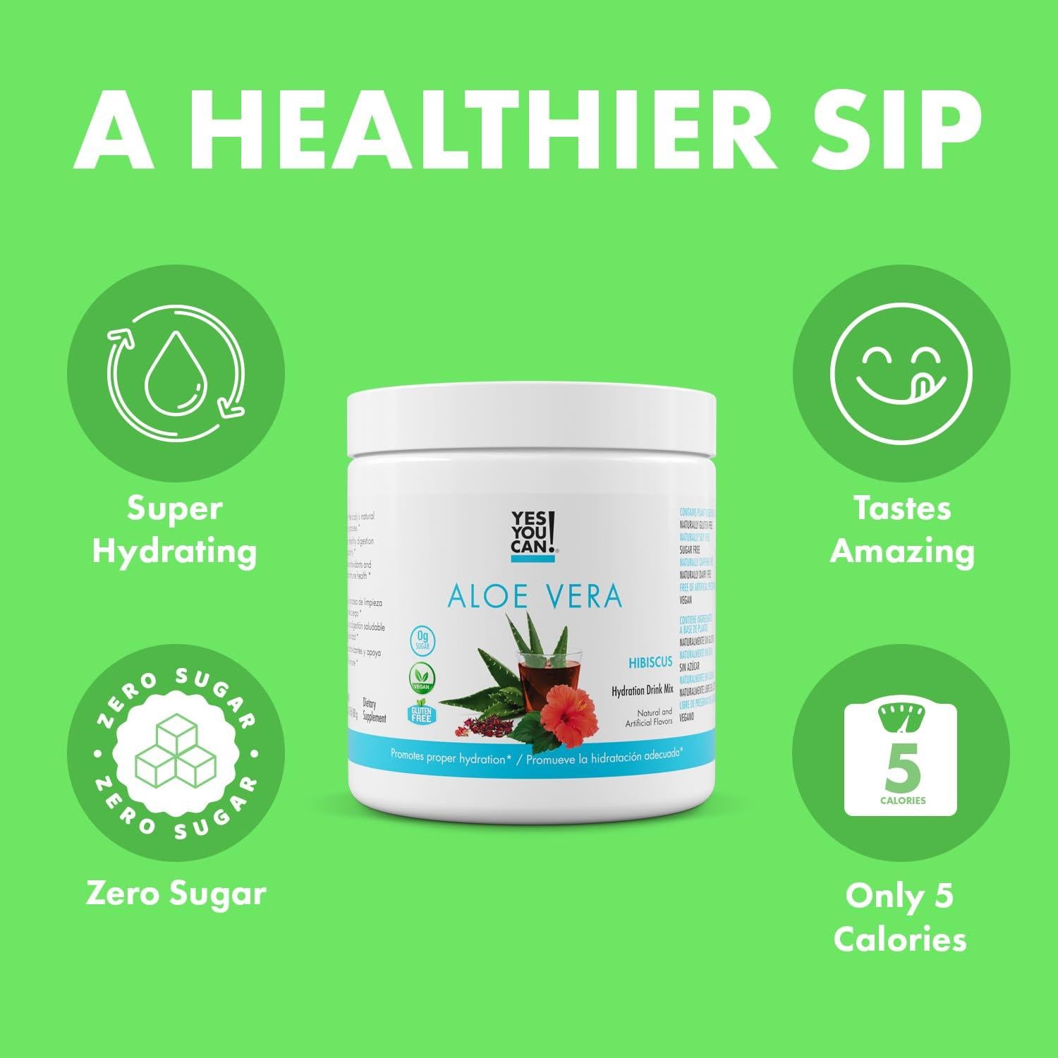 Mezcla de Bebida de Aloe Vera Orgánico ¡Sí Puedes! Hibisco 40 Porciones