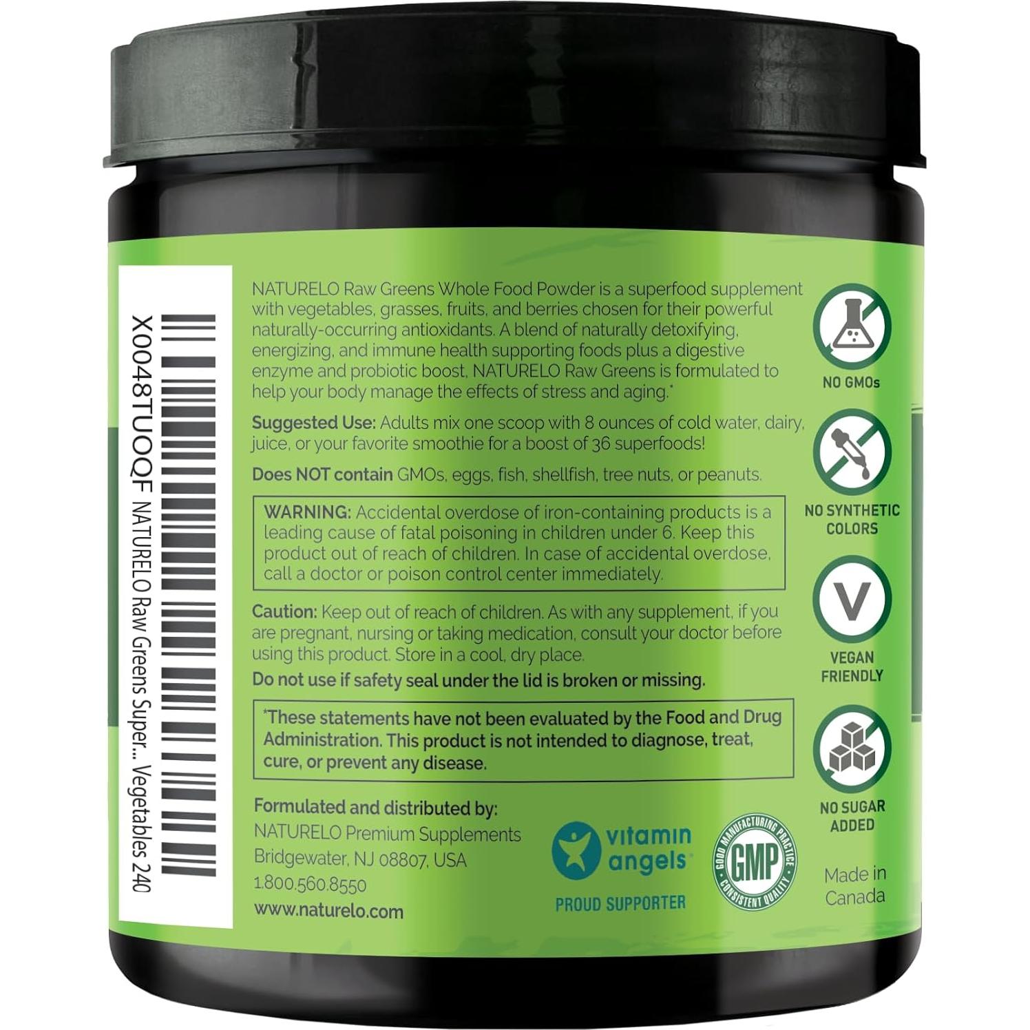 NATURELO Polvo de Superalimentos Verdes 240g - Frutos Mixtos