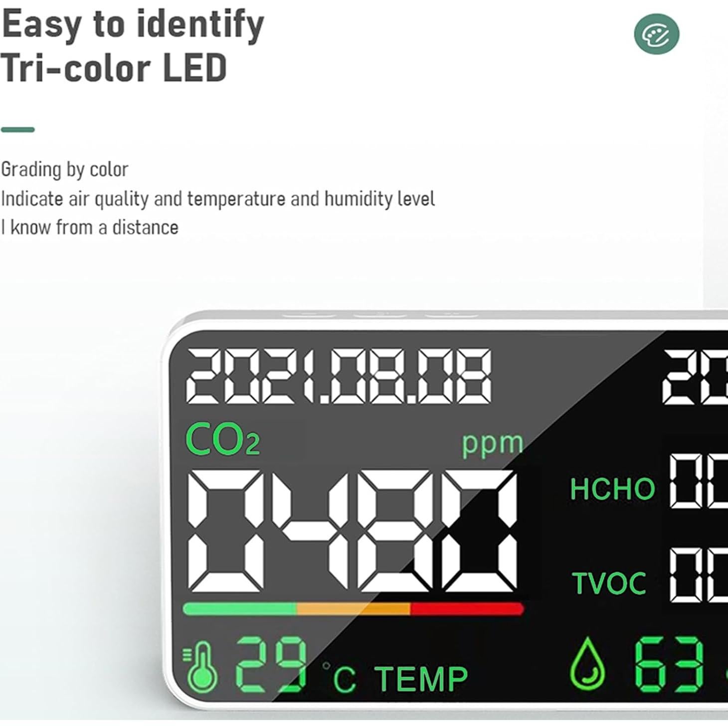 Monitor de Calidad del Aire 7-en-1 VANLUDA AQM, CO2, TVOC, HCHO