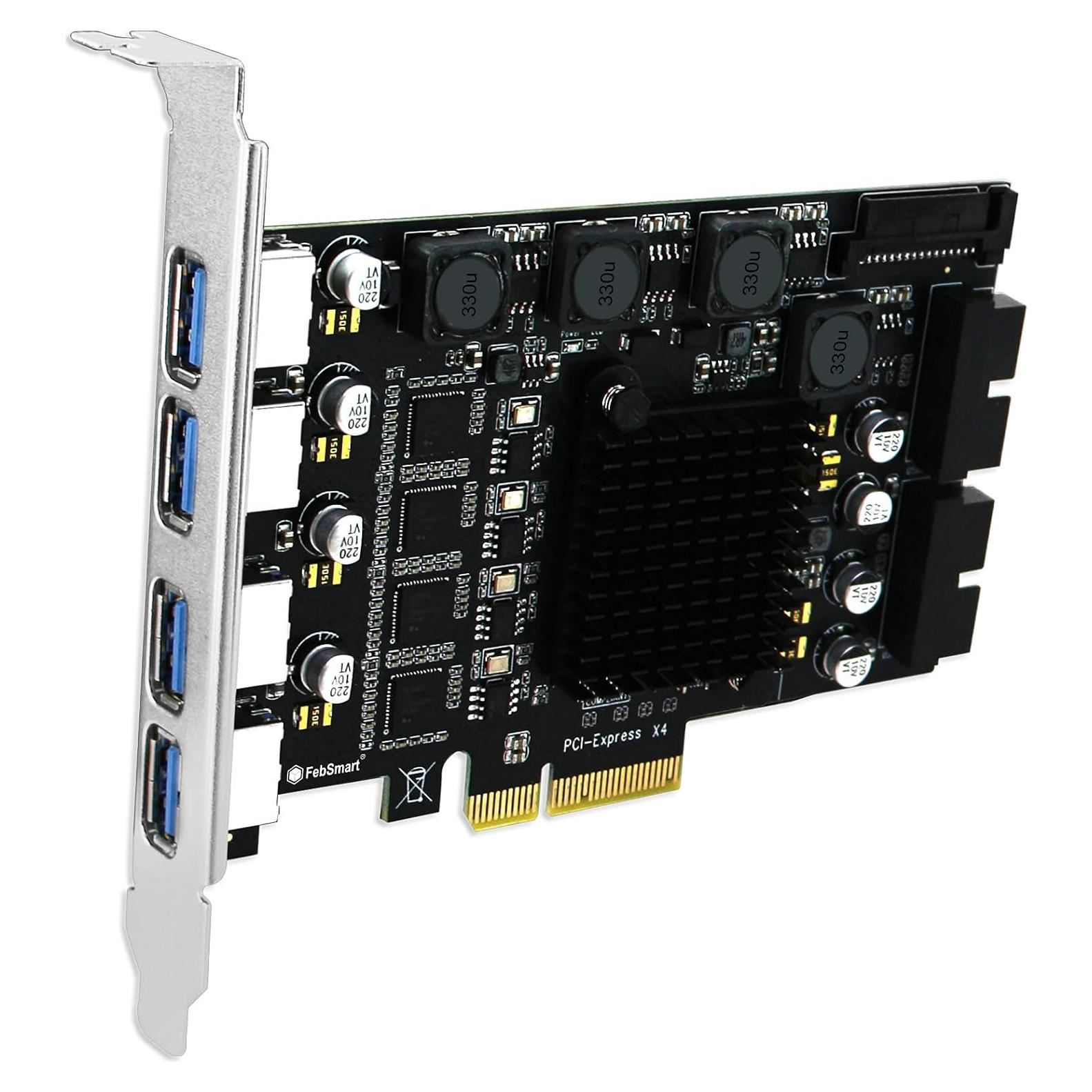 PCIE X4 to 4X Channels 8-Ports Superspeed 5Gbps USB 3.0 Expansion Card, 4X Dedicated USB 3.0 5Gbps Channels 20Gbps Total Bandwidth, Built in FebSmart Self-Powered Technology (FS-4C-U8-Pro)