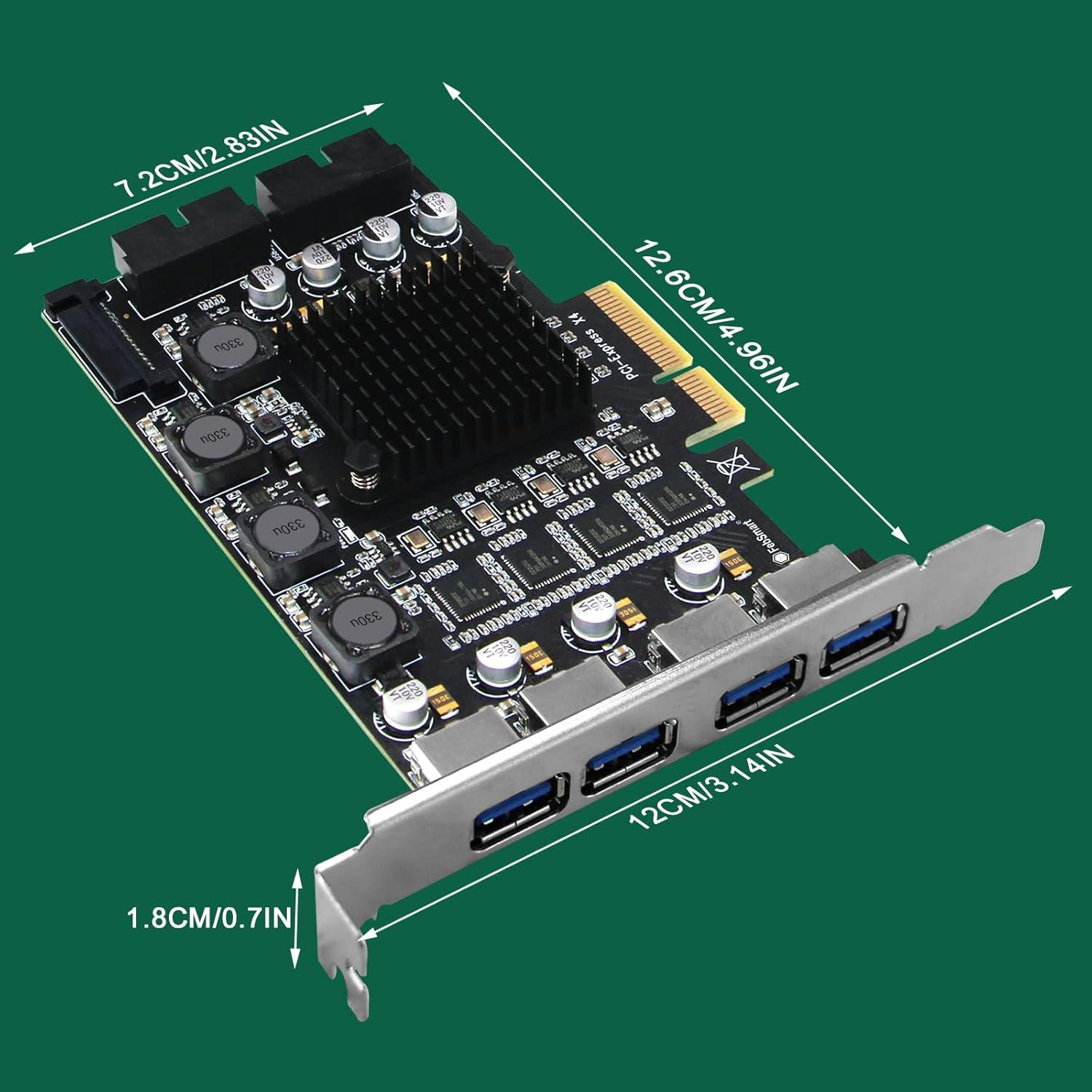 PCIE X4 to 4X Channels 8-Ports Superspeed 5Gbps USB 3.0 Expansion Card, 4X Dedicated USB 3.0 5Gbps Channels 20Gbps Total Bandwidth, Built in FebSmart Self-Powered Technology (FS-4C-U8-Pro)