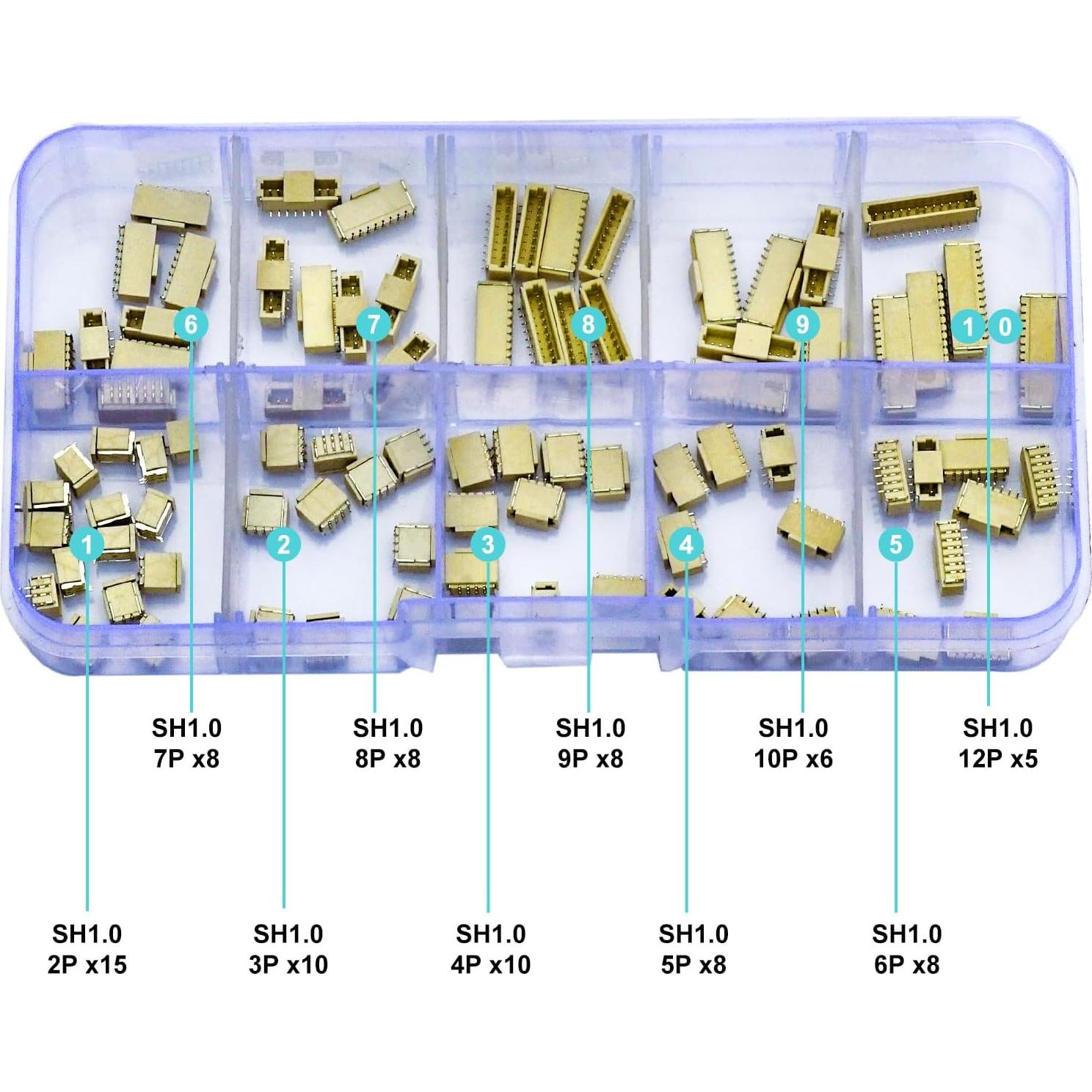 Kit de Conectores JST SH 1mm 2-12 Pines SMT Vertical 86pcs