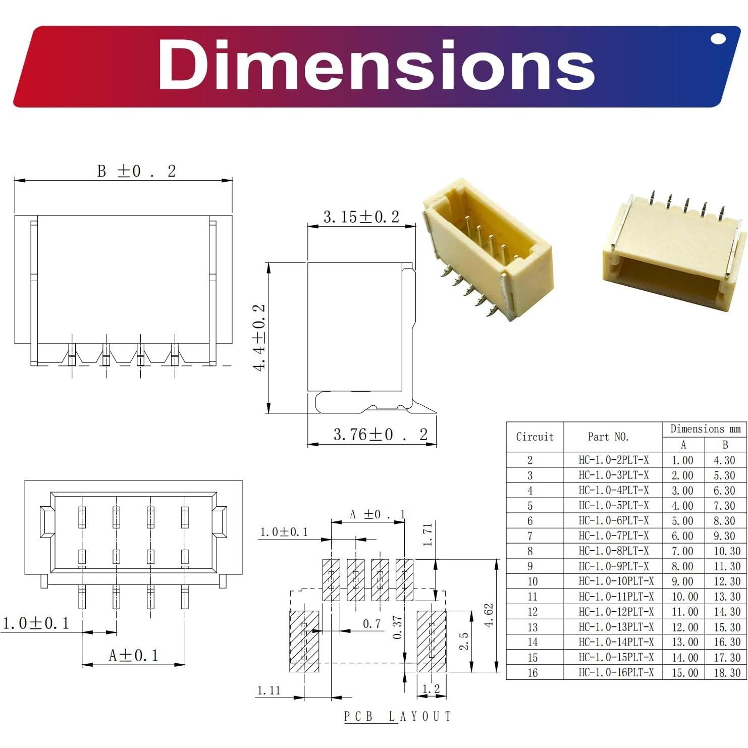 Kit de Conectores JST SH 1mm 2-12 Pines SMT Vertical 86pcs