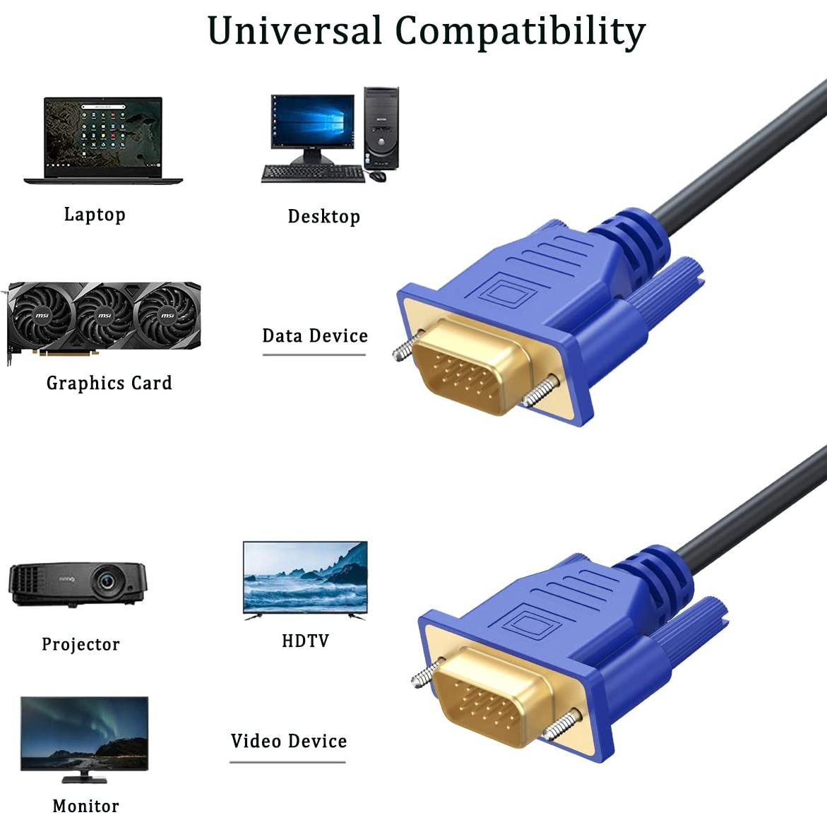 Cable VGA a VGA 6M UVOOI 1080P Full HD para Monitor