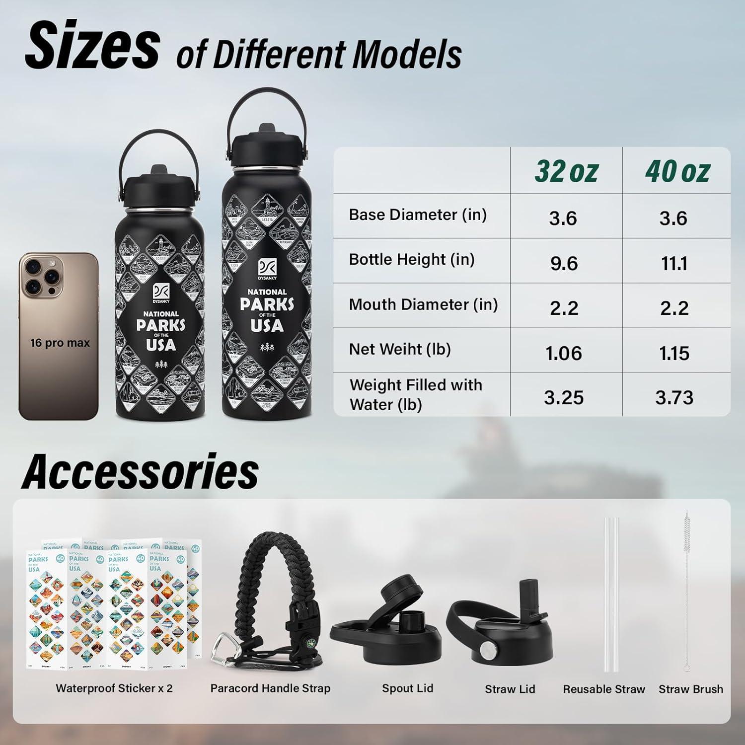 Botella de Agua DYSANKY 32 oz Acero Inoxidable Aislada