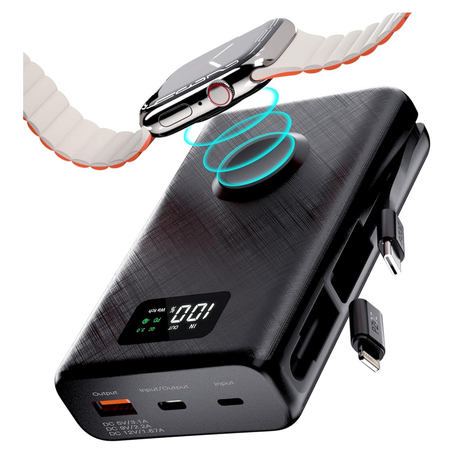 Banco de Energía PZOZ 20000mAh Cargador Inalámbrico Negro