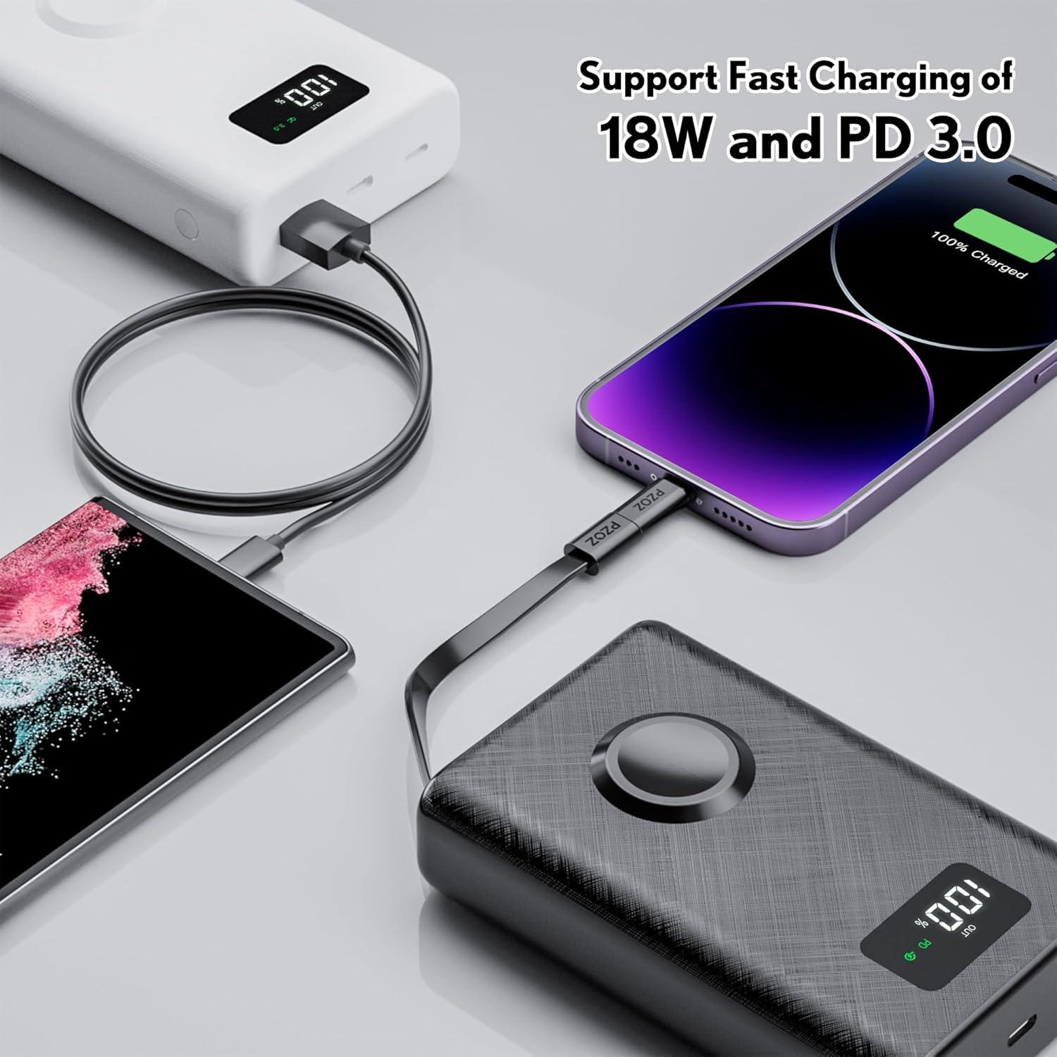 Banco de Energía PZOZ 20000mAh Cargador Inalámbrico Negro