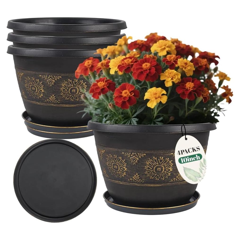 Paquete de 4 macetas de 25 cm Usocik con drenaje y plato